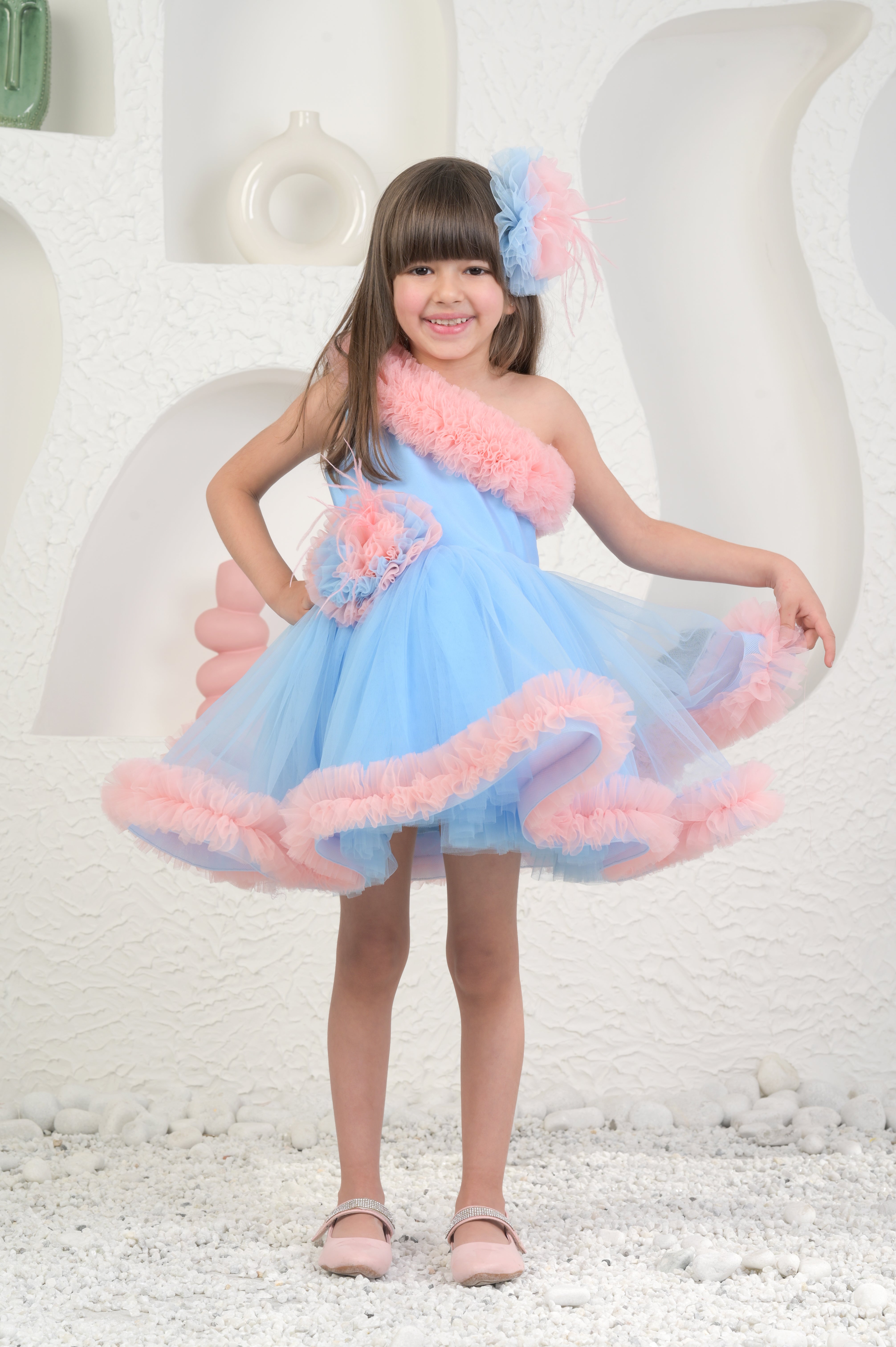 Amara Peach Blue Dress