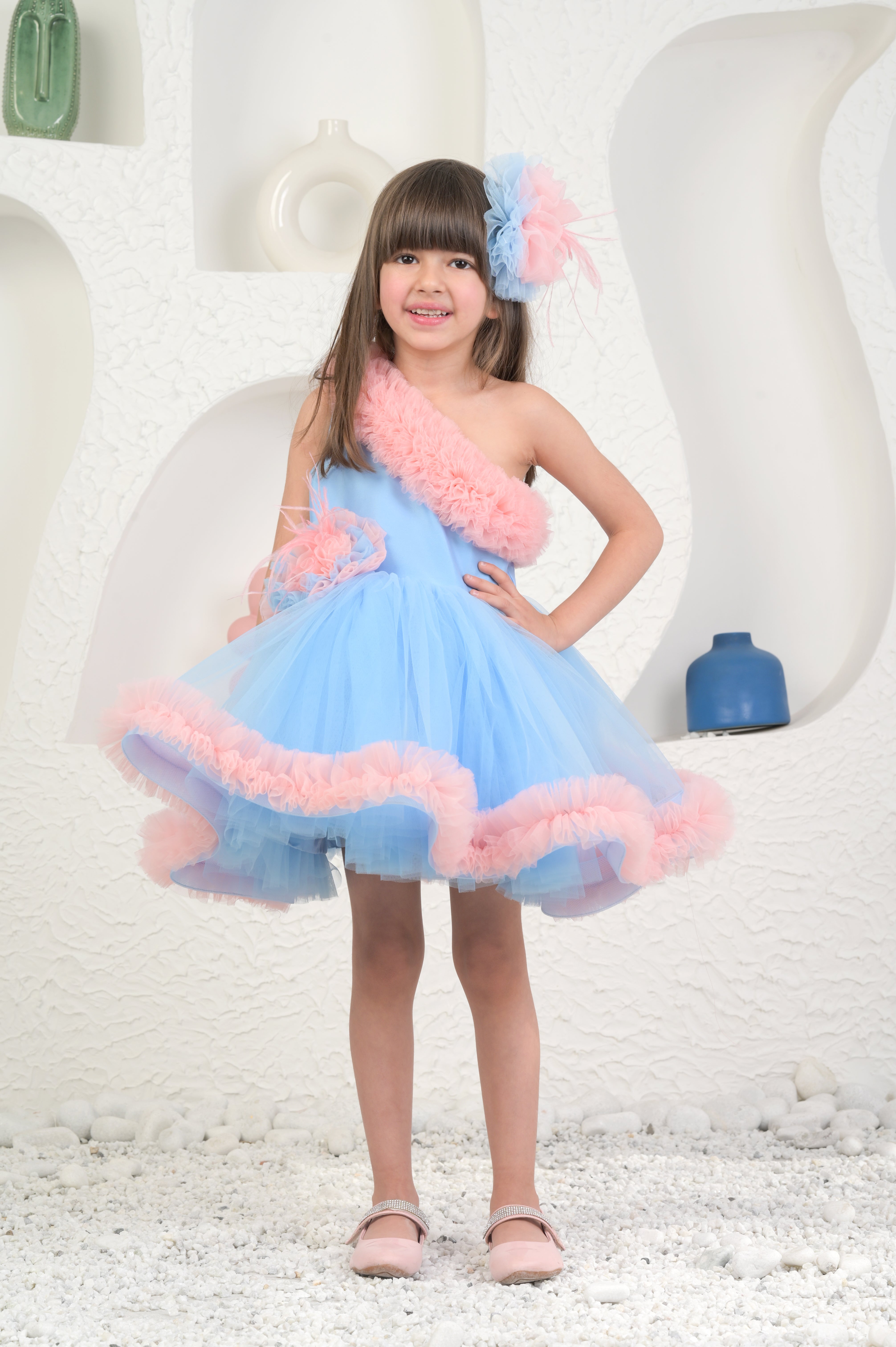 Amara Peach Blue Dress