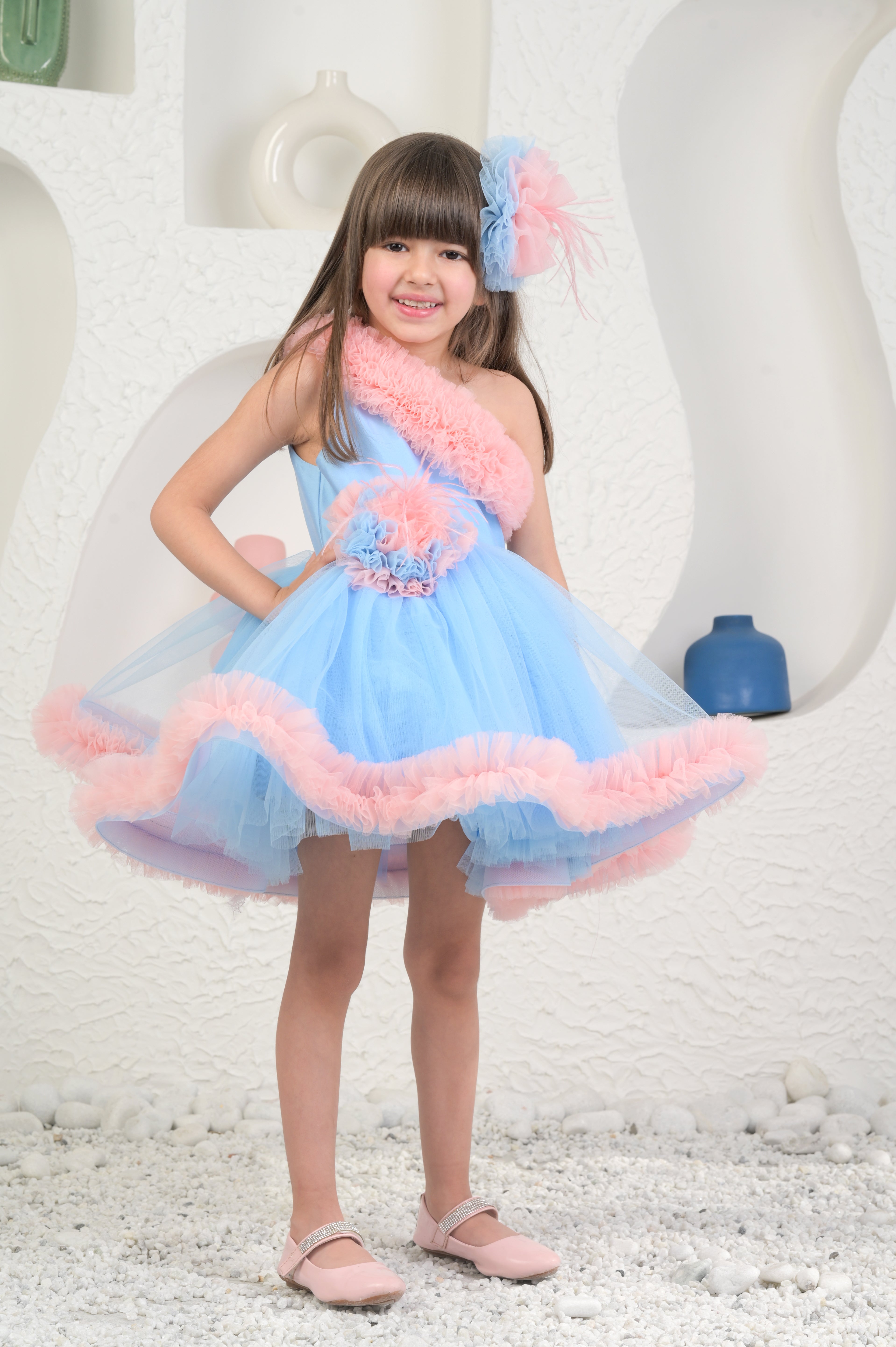 Amara Peach Blue Dress