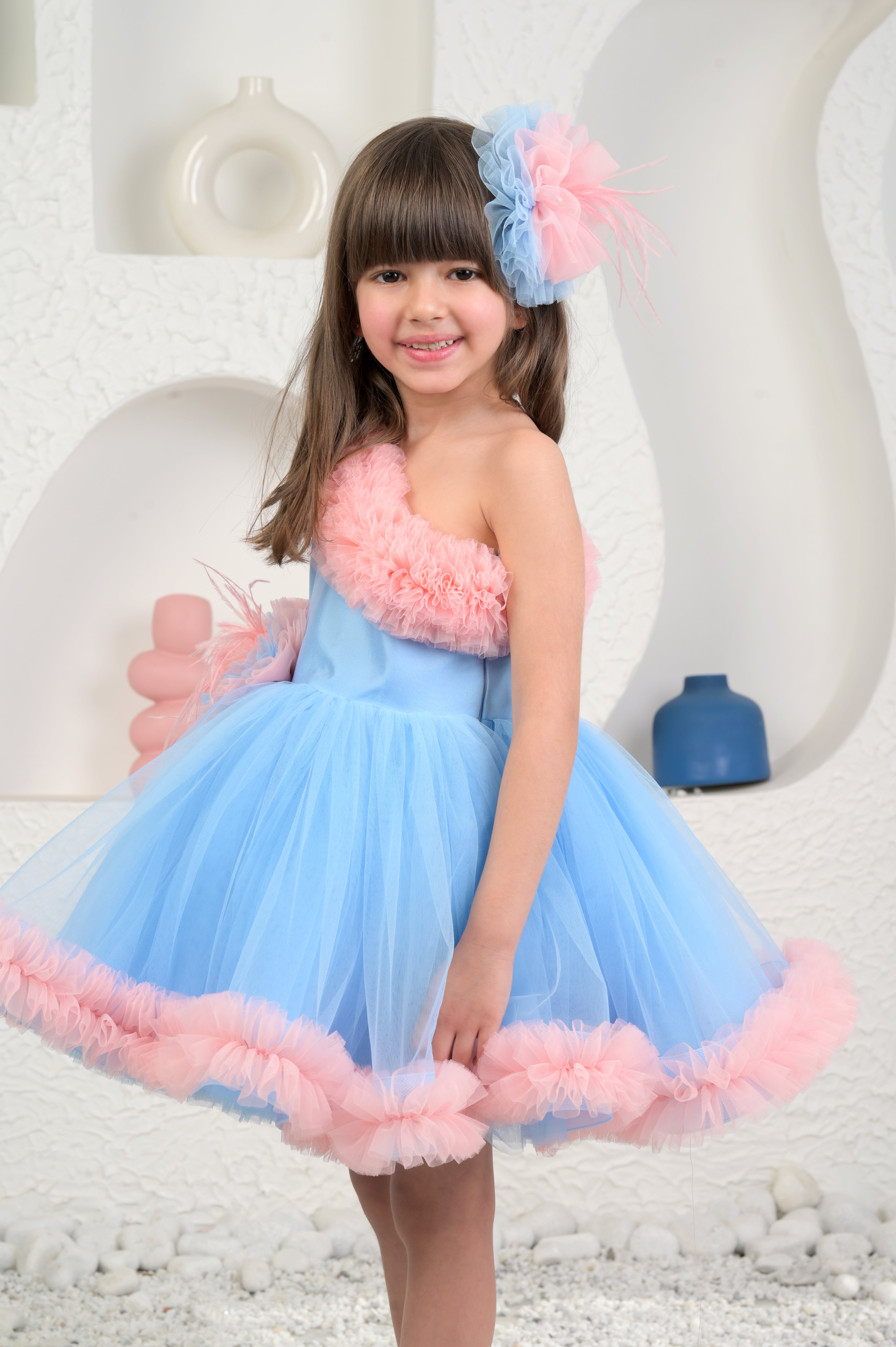 Amara Peach Blue Dress