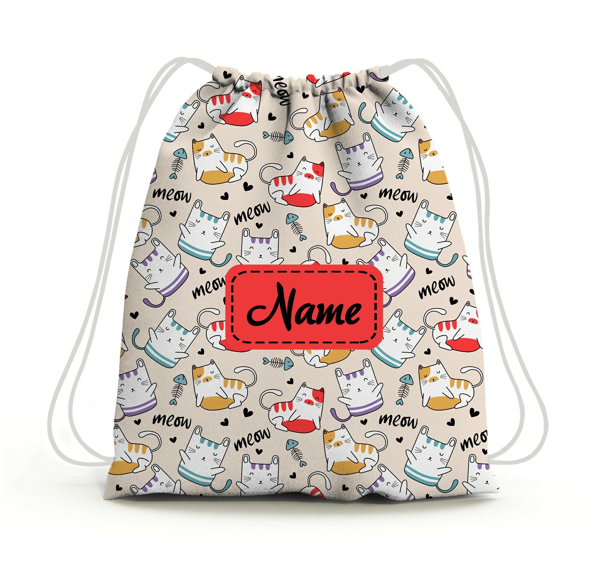 Baby of Mine Premium Waterproof Drawstring Backpack For Swimming Gym Yoga Tuition For 3-10 Years Girls And Boys - Meow Cat Print