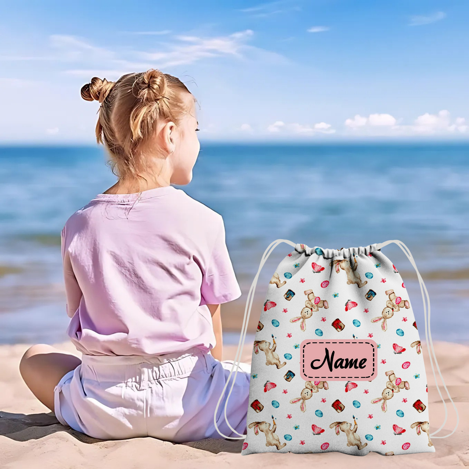 Baby of Mine Premium Waterproof Drawstring Backpack For Swimming Gym Yoga Tuition For 3-10 Years Girls And Boys - Painter Rabbit Print