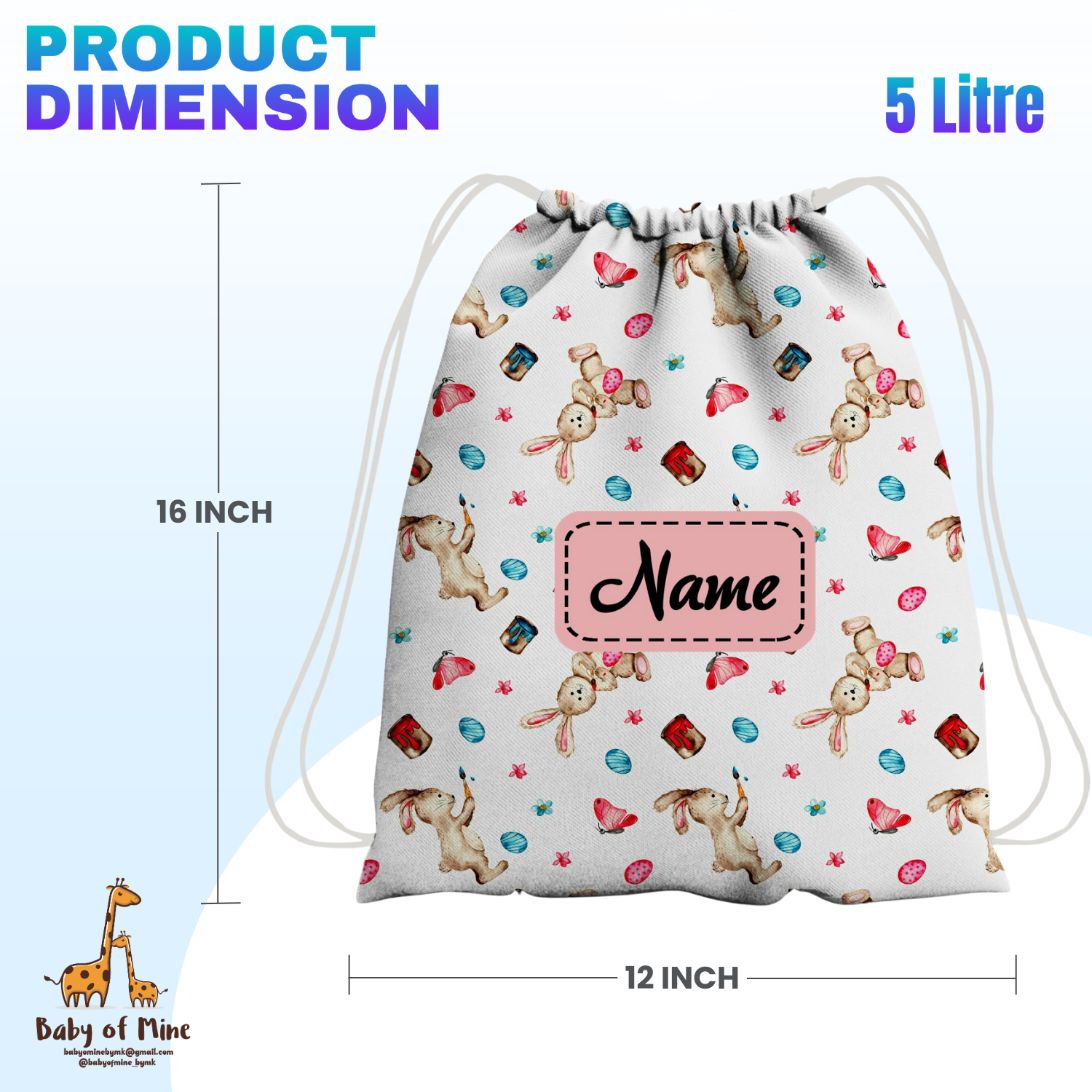 Baby of Mine Premium Waterproof Drawstring Backpack For Swimming Gym Yoga Tuition For 3-10 Years Girls And Boys - Painter Rabbit Print