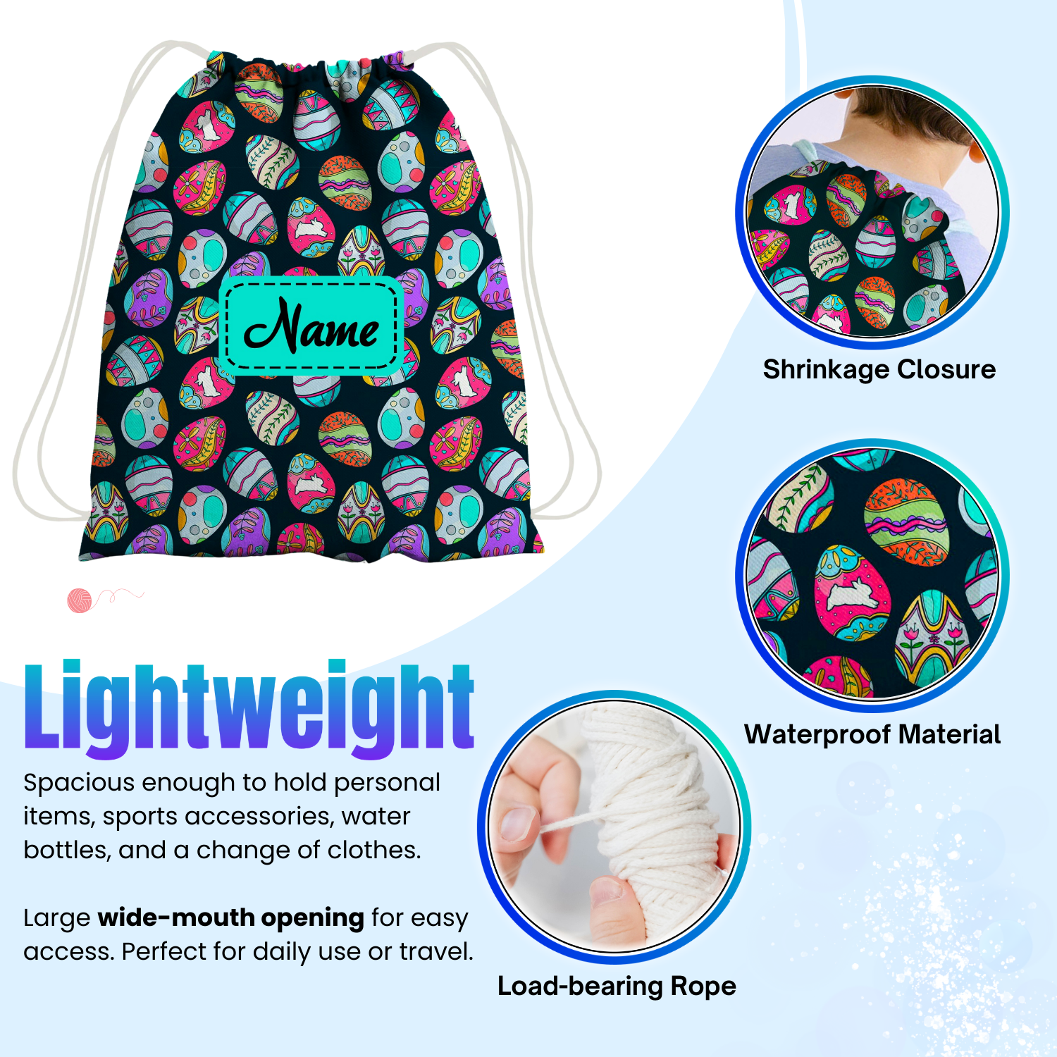 Baby of Mine Premium Waterproof Drawstring Backpack For Swimming Gym Yoga Tuition For 3-10 Years Girls And Boys - Colourful Pebbles Print