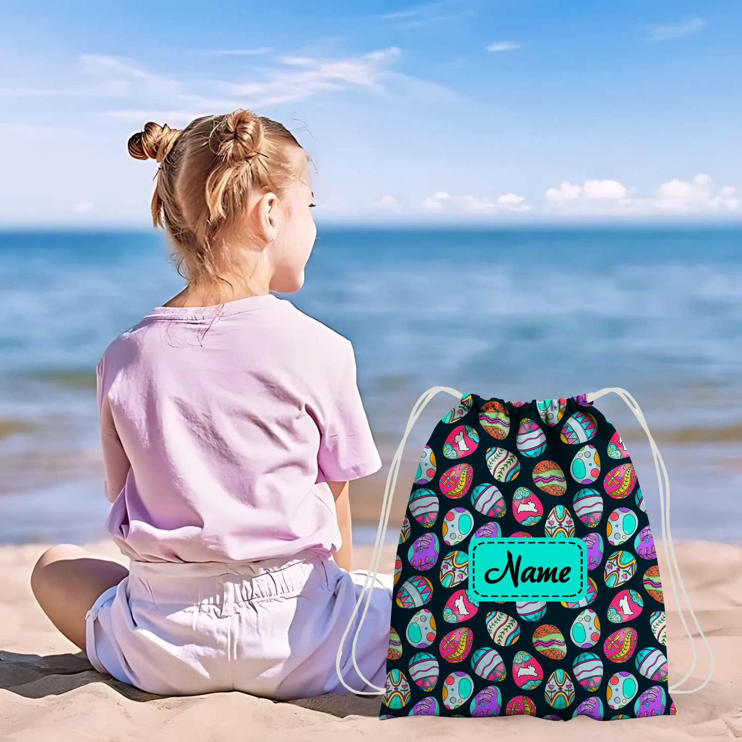 Baby of Mine Premium Waterproof Drawstring Backpack For Swimming Gym Yoga Tuition For 3-10 Years Girls And Boys - Colourful Pebbles Print
