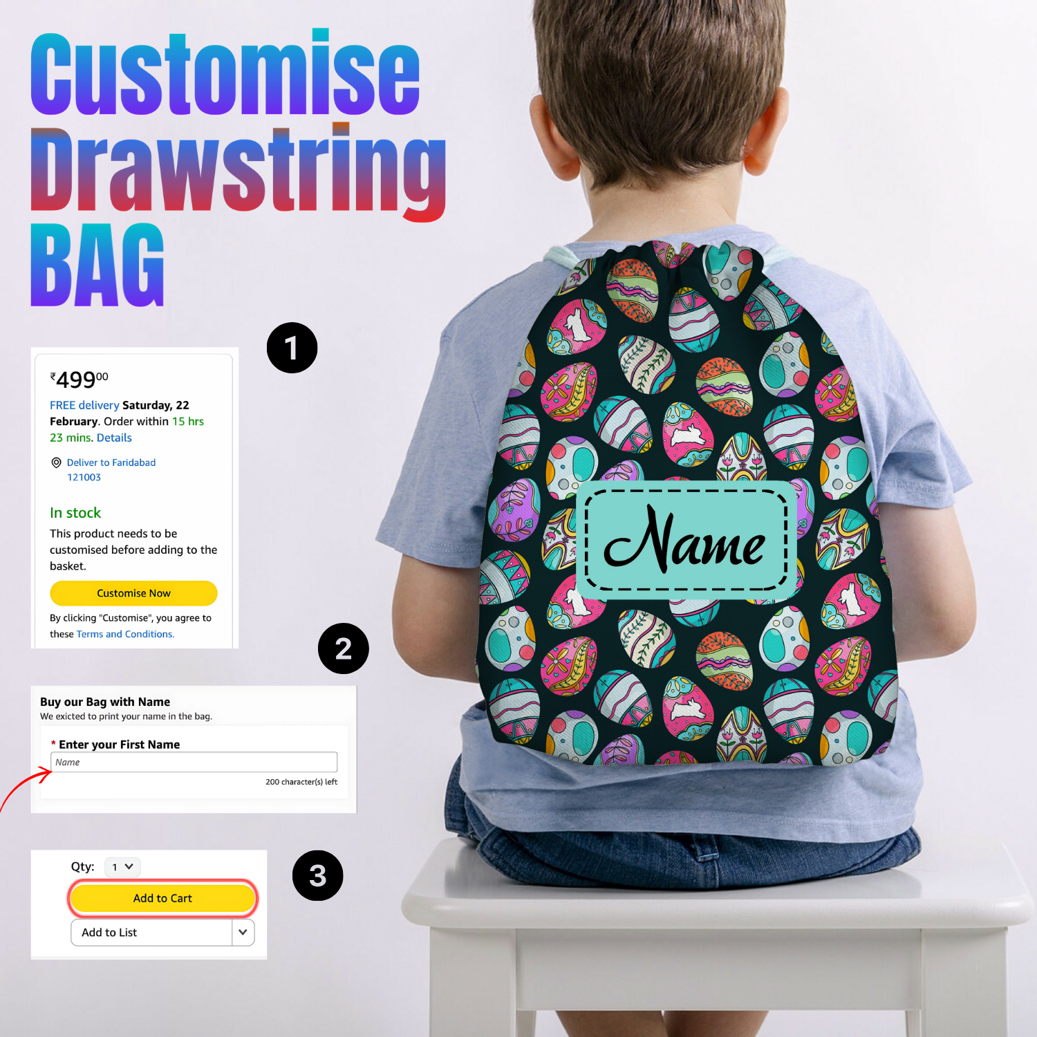 Baby of Mine Premium Waterproof Drawstring Backpack For Swimming Gym Yoga Tuition For 3-10 Years Girls And Boys - Colourful Pebbles Print
