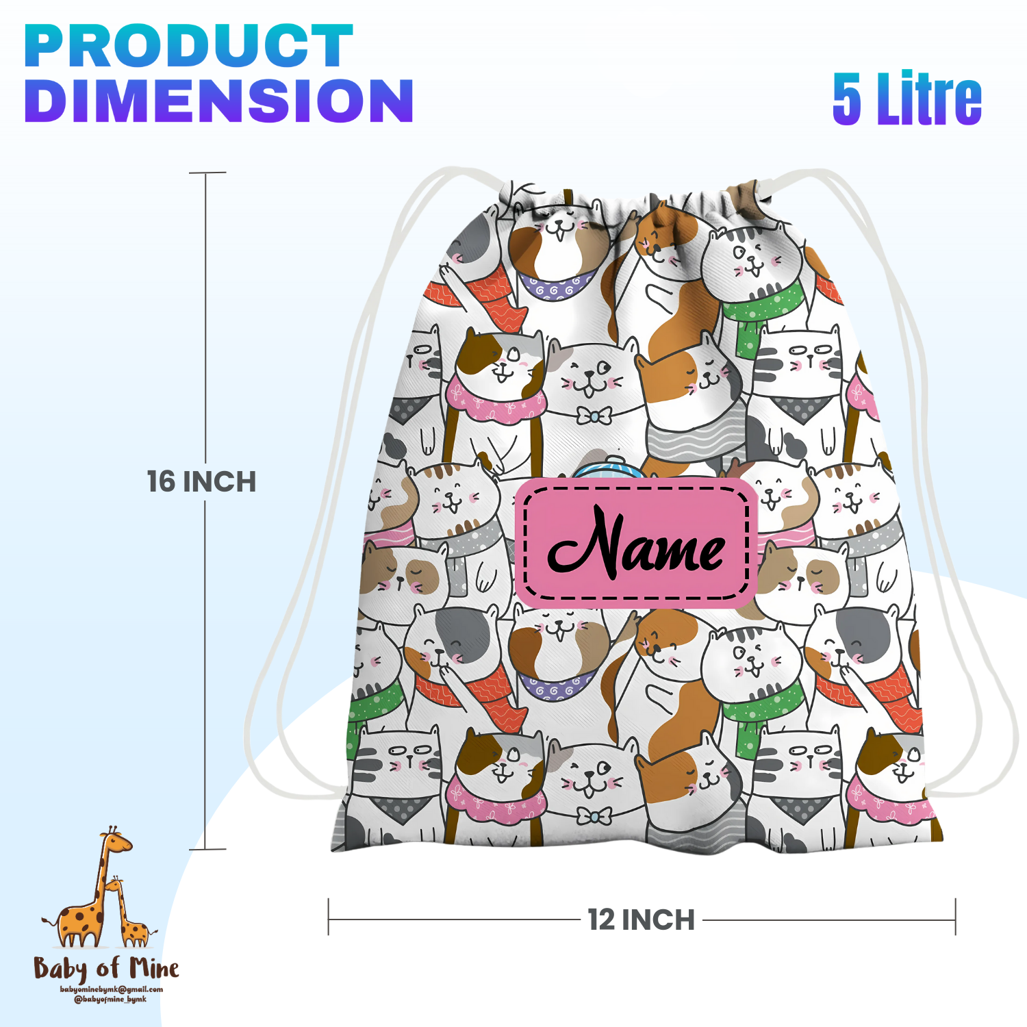 Baby of Mine Premium Waterproof Drawstring Backpack For Swimming Gym Yoga Tuition For 3-10 Years Girls And Boys - cat Collage Print