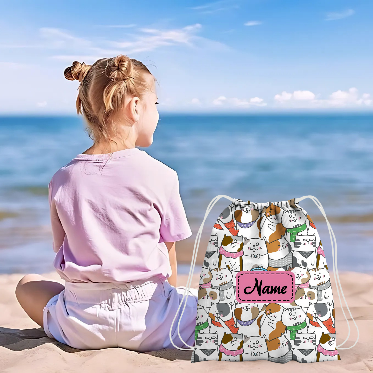 Baby of Mine Premium Waterproof Drawstring Backpack For Swimming Gym Yoga Tuition For 3-10 Years Girls And Boys - cat Collage Print