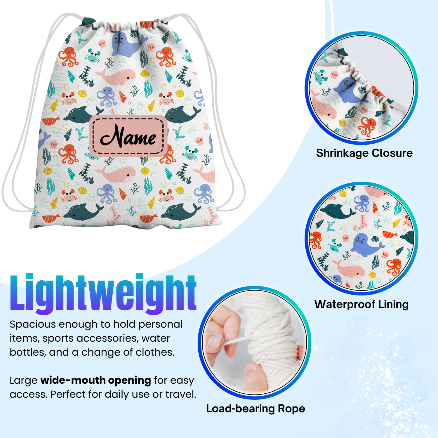 Baby of Mine Premium Waterproof Drawstring Backpack For Swimming Gym Yoga Tuition For 3-10 Years Girls And Boys - Sea Party Print
