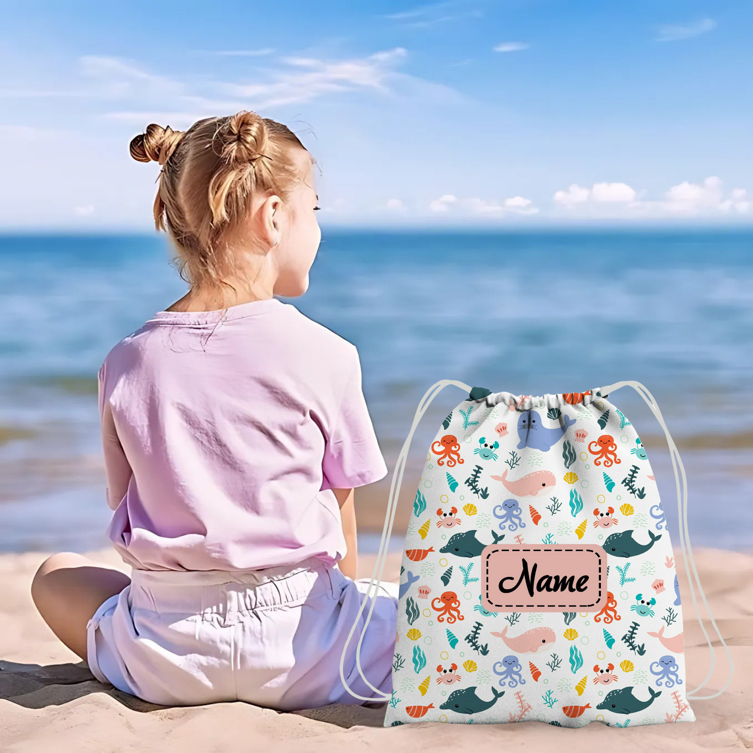 Baby of Mine Premium Waterproof Drawstring Backpack For Swimming Gym Yoga Tuition For 3-10 Years Girls And Boys - Sea Party Print