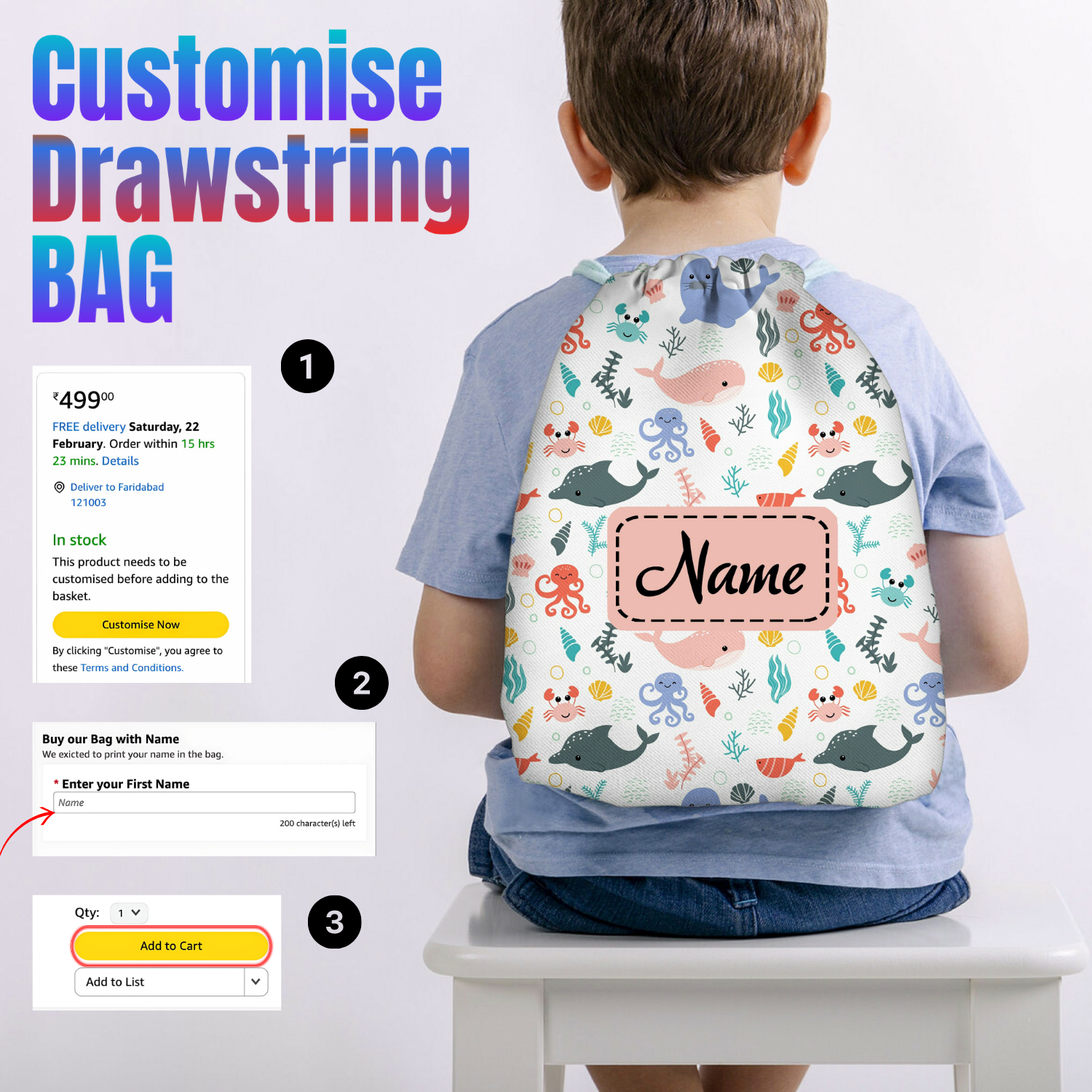 Baby of Mine Premium Waterproof Drawstring Backpack For Swimming Gym Yoga Tuition For 3-10 Years Girls And Boys - Sea Party Print