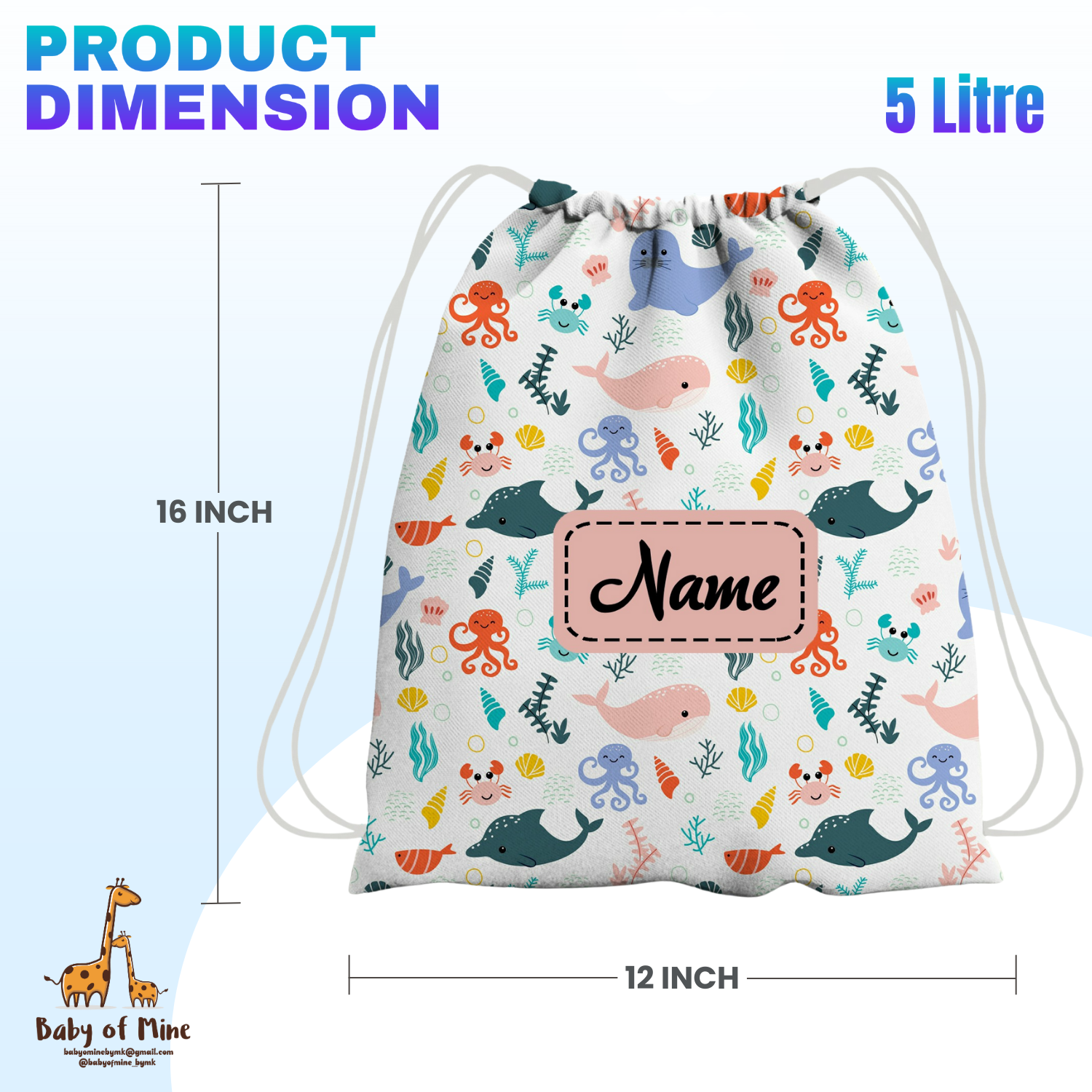 Baby of Mine Premium Waterproof Drawstring Backpack For Swimming Gym Yoga Tuition For 3-10 Years Girls And Boys - Sea Party Print