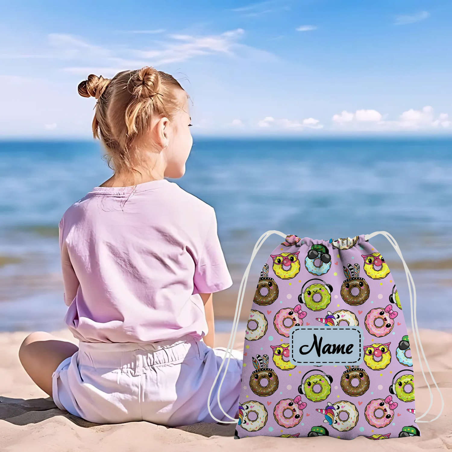 Baby of Mine Premium Waterproof Drawstring Backpack For Swimming Gym Yoga Tuition For 3-10 Years Girls And Boys - Funky Donut Print
