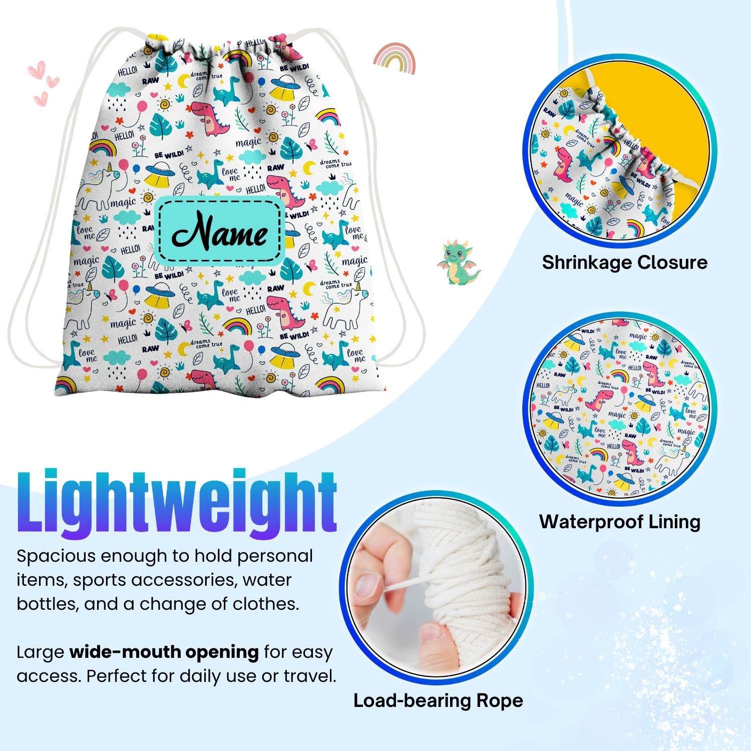 Baby of Mine Premium Waterproof Drawstring Backpack For Swimming Gym Yoga Tuition For 3-10 Years Girls And Boys - Magic Print