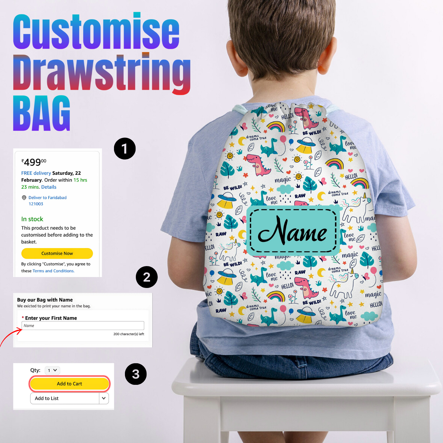 Baby of Mine Premium Waterproof Drawstring Backpack For Swimming Gym Yoga Tuition For 3-10 Years Girls And Boys - Magic Print