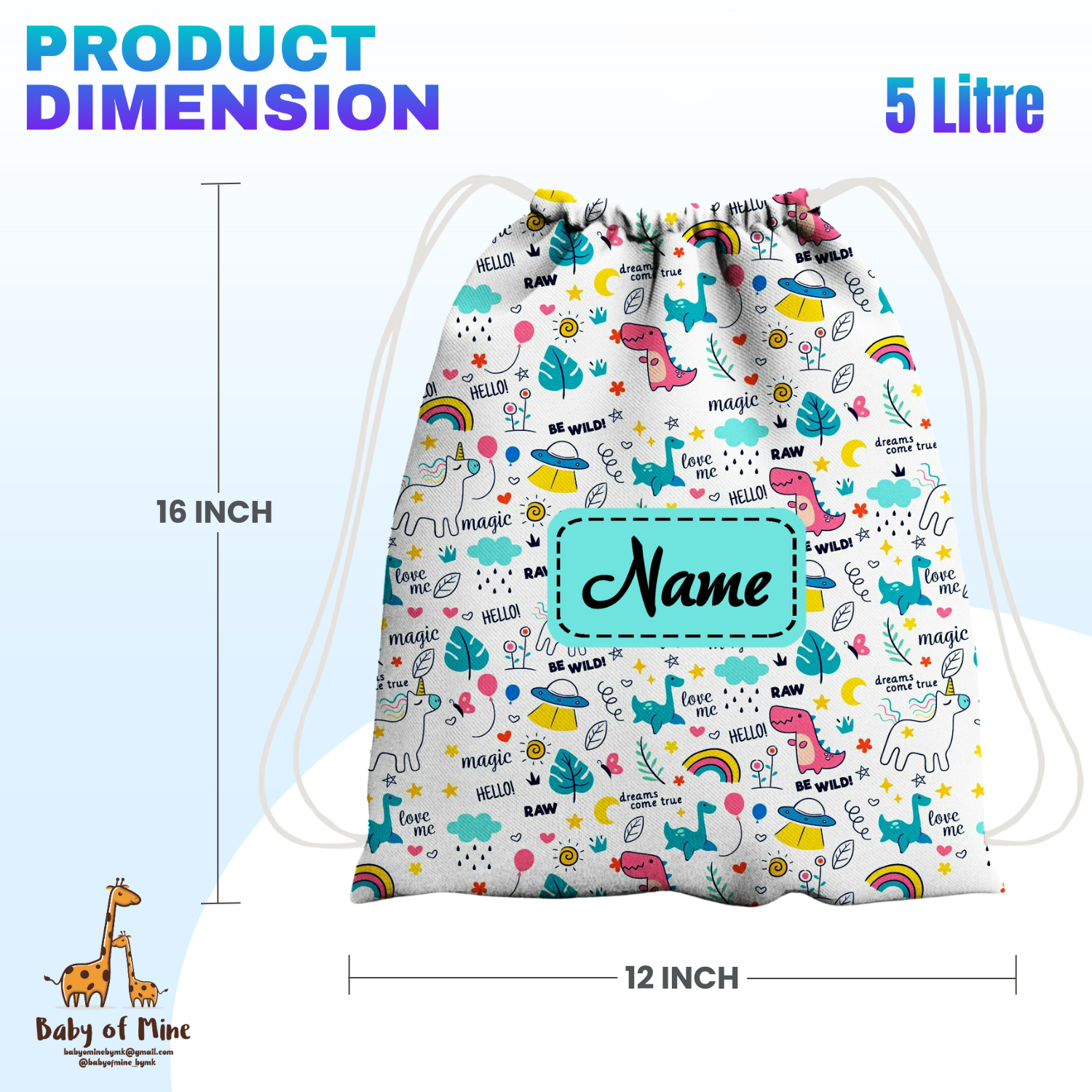 Baby of Mine Premium Waterproof Drawstring Backpack For Swimming Gym Yoga Tuition For 3-10 Years Girls And Boys - Magic Print