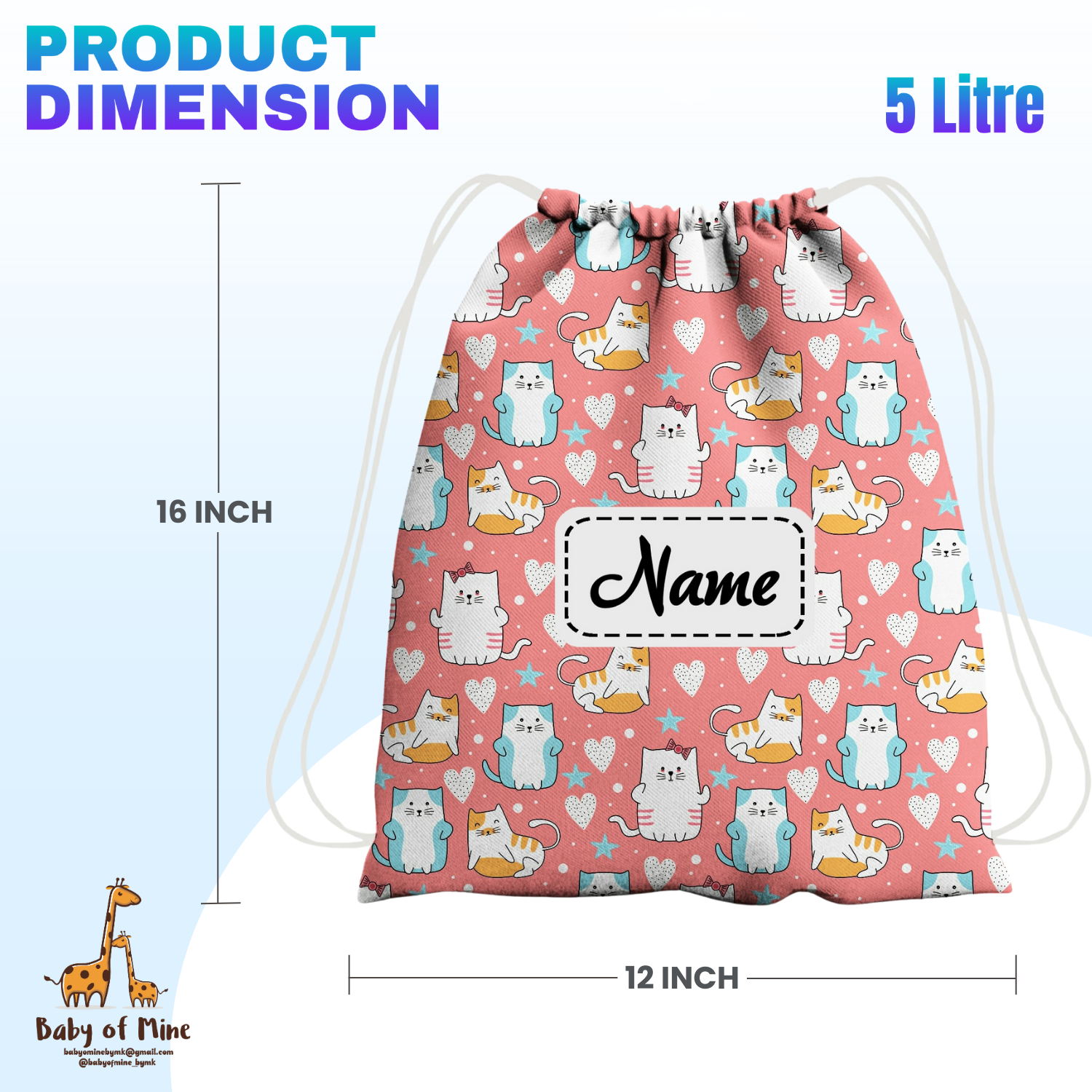 Baby of Mine Premium Waterproof Drawstring Backpack For Swimming Gym Yoga Tuition For 3-10 Years Girls And Boys - Funny Cat Print