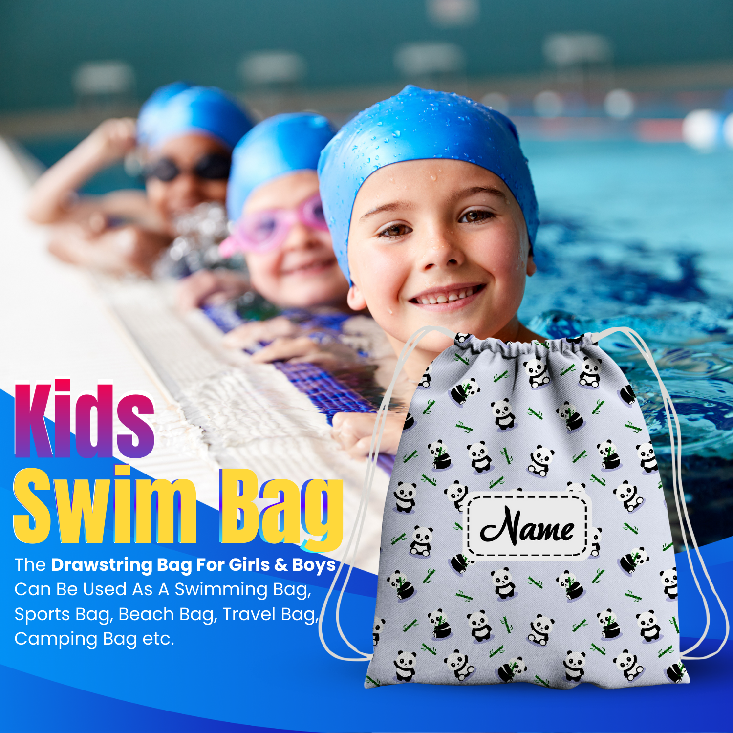 Baby of Mine Premium Waterproof Drawstring Backpack For Swimming Gym Yoga Tuition For 3-10 Years Girls And Boys - Panda Print