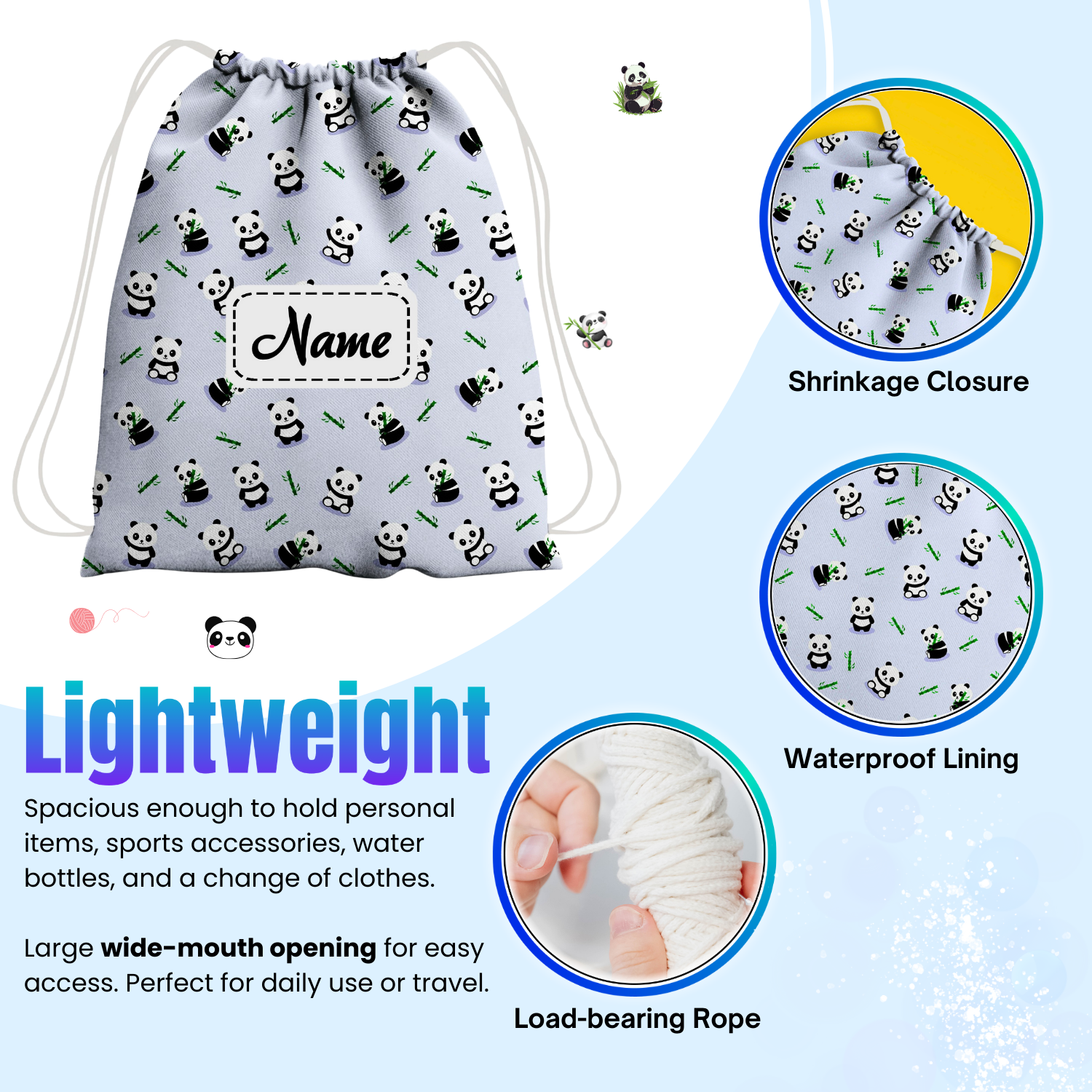 Baby of Mine Premium Waterproof Drawstring Backpack For Swimming Gym Yoga Tuition For 3-10 Years Girls And Boys - Panda Print