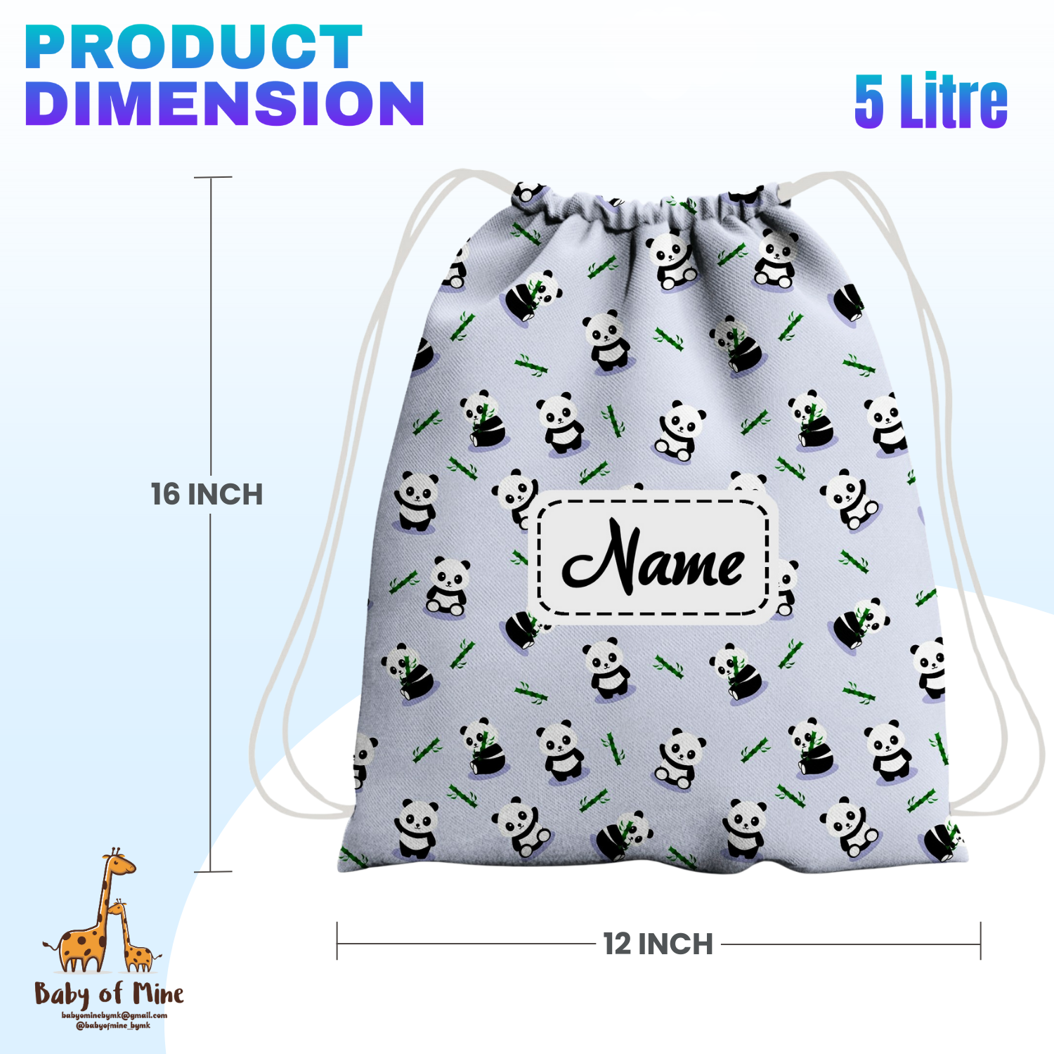 Baby of Mine Premium Waterproof Drawstring Backpack For Swimming Gym Yoga Tuition For 3-10 Years Girls And Boys - Panda Print