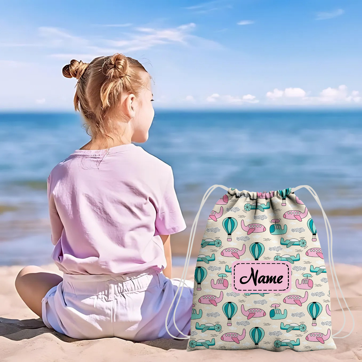 Baby of Mine Premium Waterproof Drawstring Backpack For Swimming Gym Yoga Tuition For 3-10 Years Girls And Boys - Hot Air Balloon Print