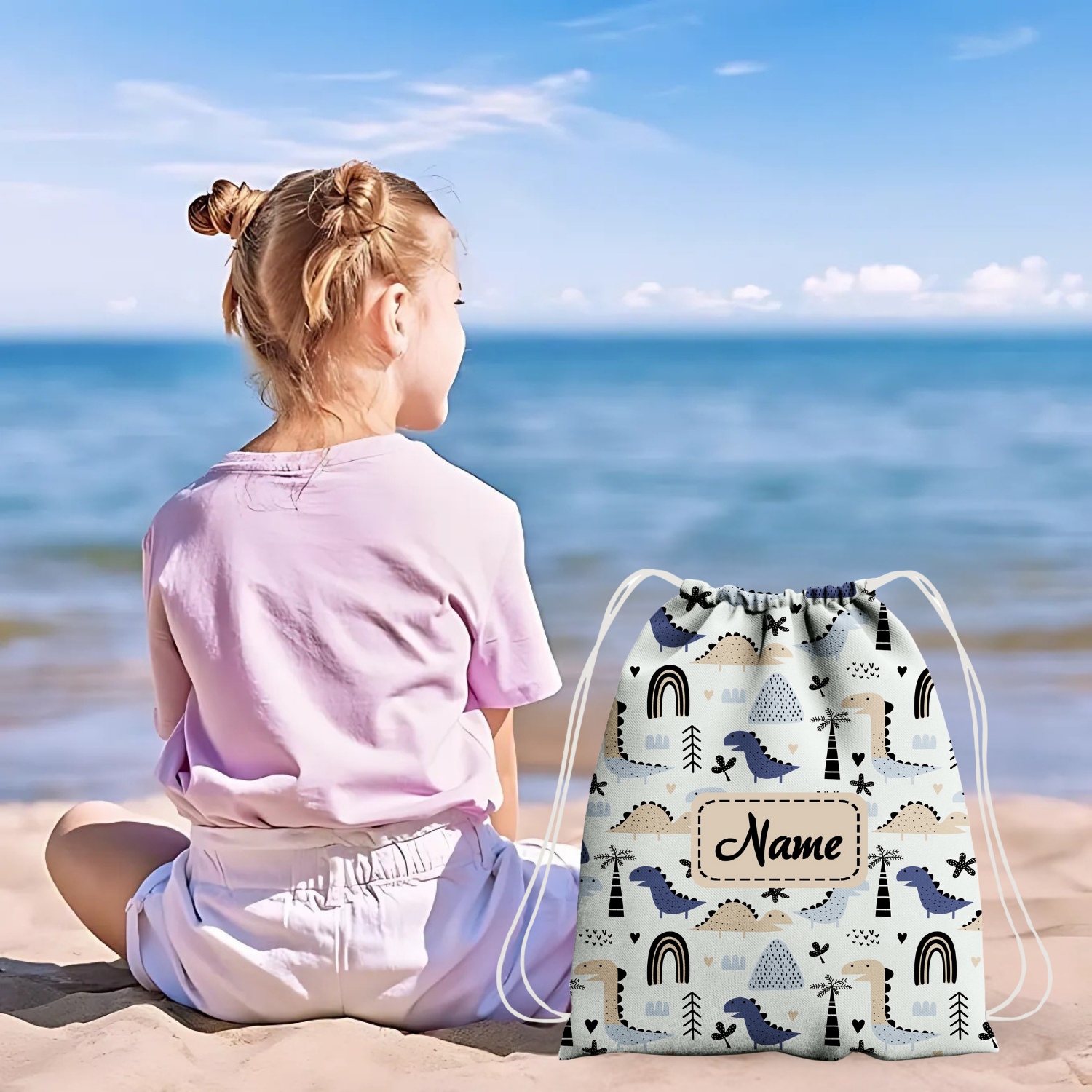 Baby of Mine Premium Waterproof Drawstring Backpack For Swimming Gym Yoga Tuition For 3-10 Years Girls And Boys - Dinosaur World Print