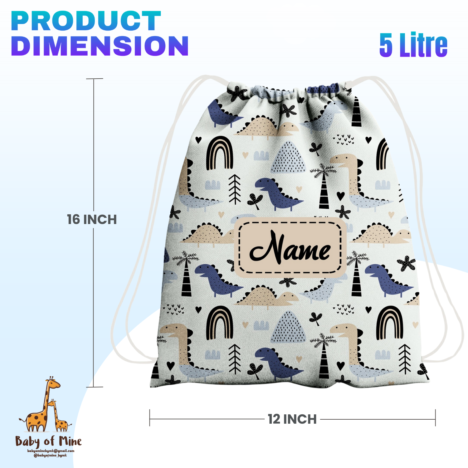 Baby of Mine Premium Waterproof Drawstring Backpack For Swimming Gym Yoga Tuition For 3-10 Years Girls And Boys - Dinosaur World Print