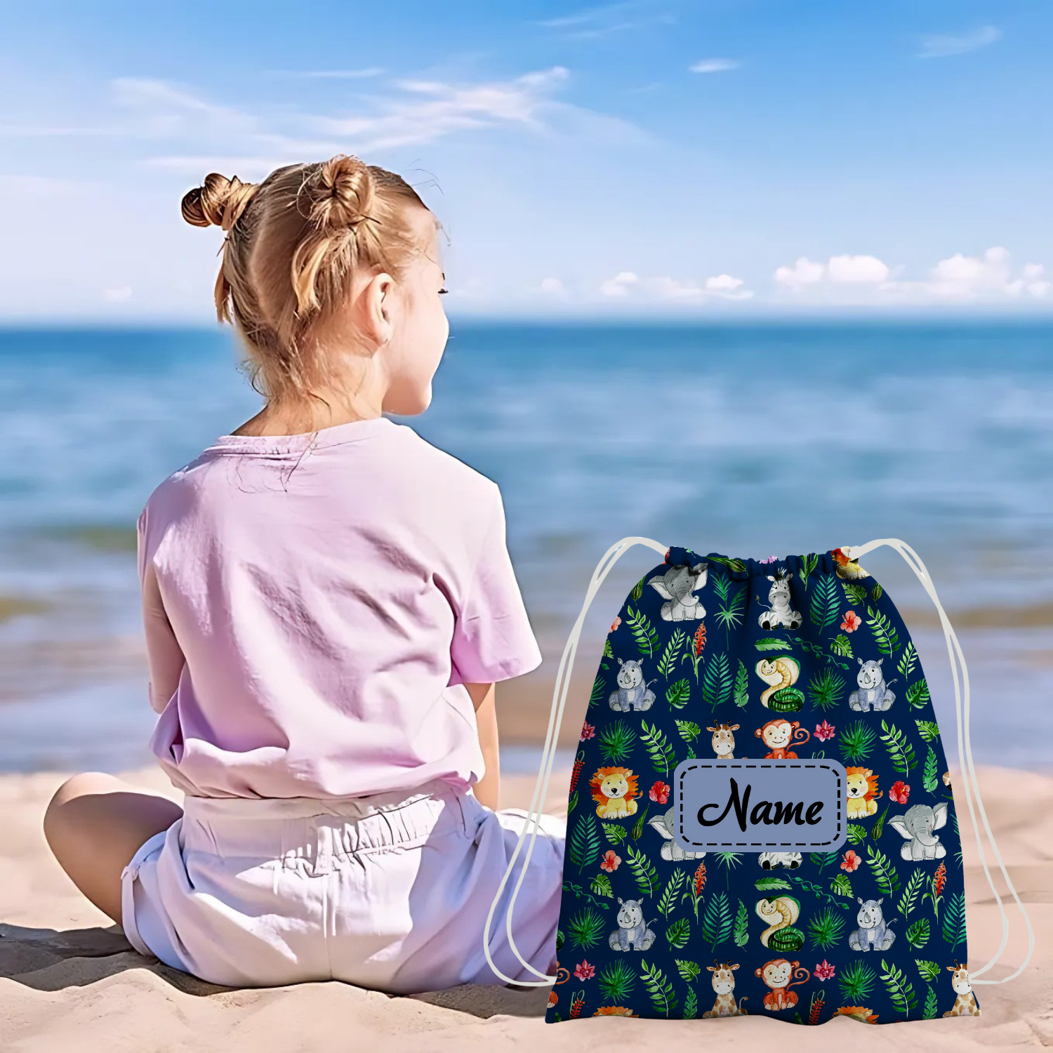 Baby of Mine Premium Waterproof Drawstring Backpack For Swimming Gym Yoga Tuition For 3-10 Years Girls And Boys - Jungle Animals Print