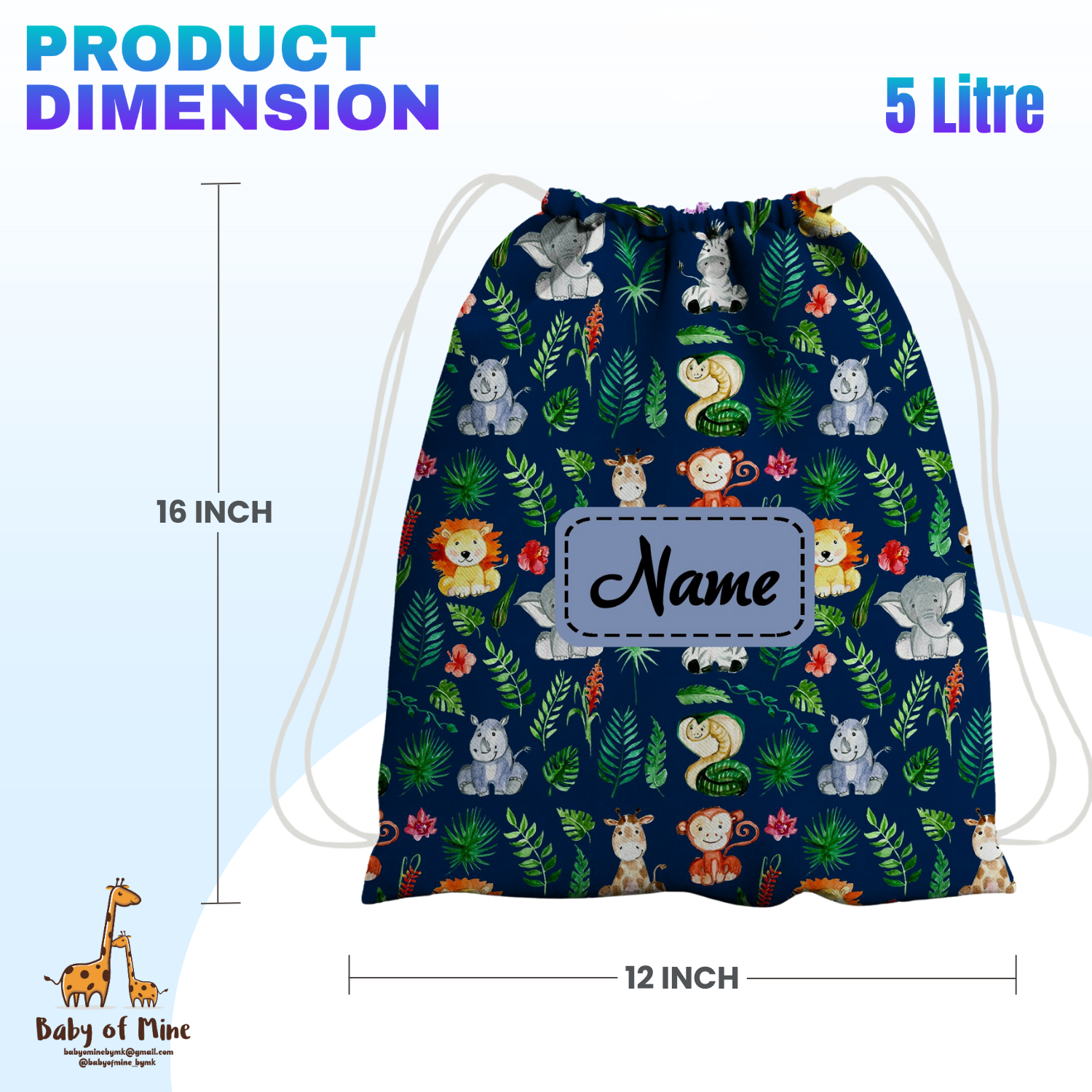 Baby of Mine Premium Waterproof Drawstring Backpack For Swimming Gym Yoga Tuition For 3-10 Years Girls And Boys - Jungle Animals Print