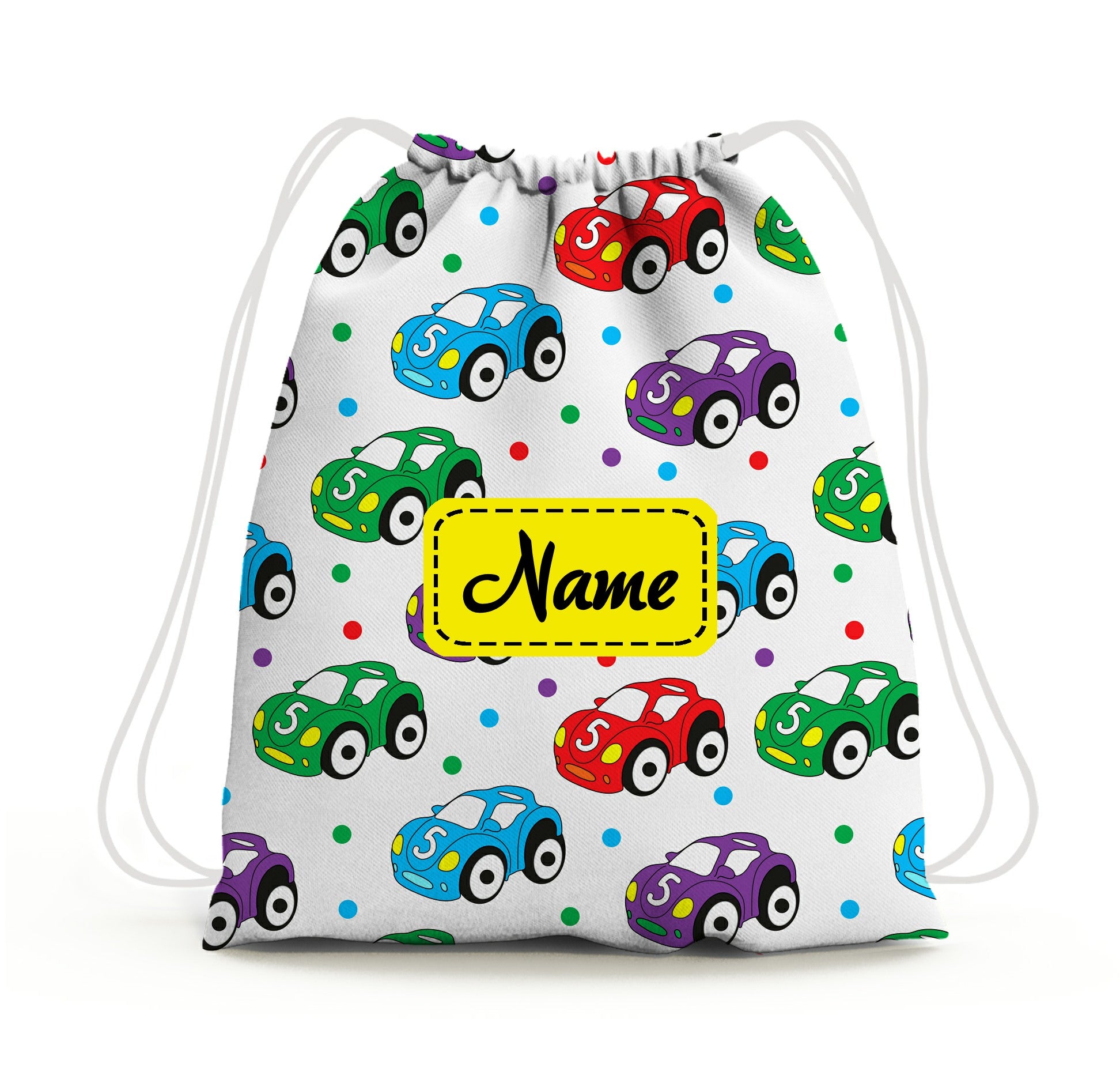 Baby of Mine Premium Waterproof Drawstring Backpack For Swimming Gym Yoga Tuition For 3-10 Years Girls And Boys - Colourful Cars Print