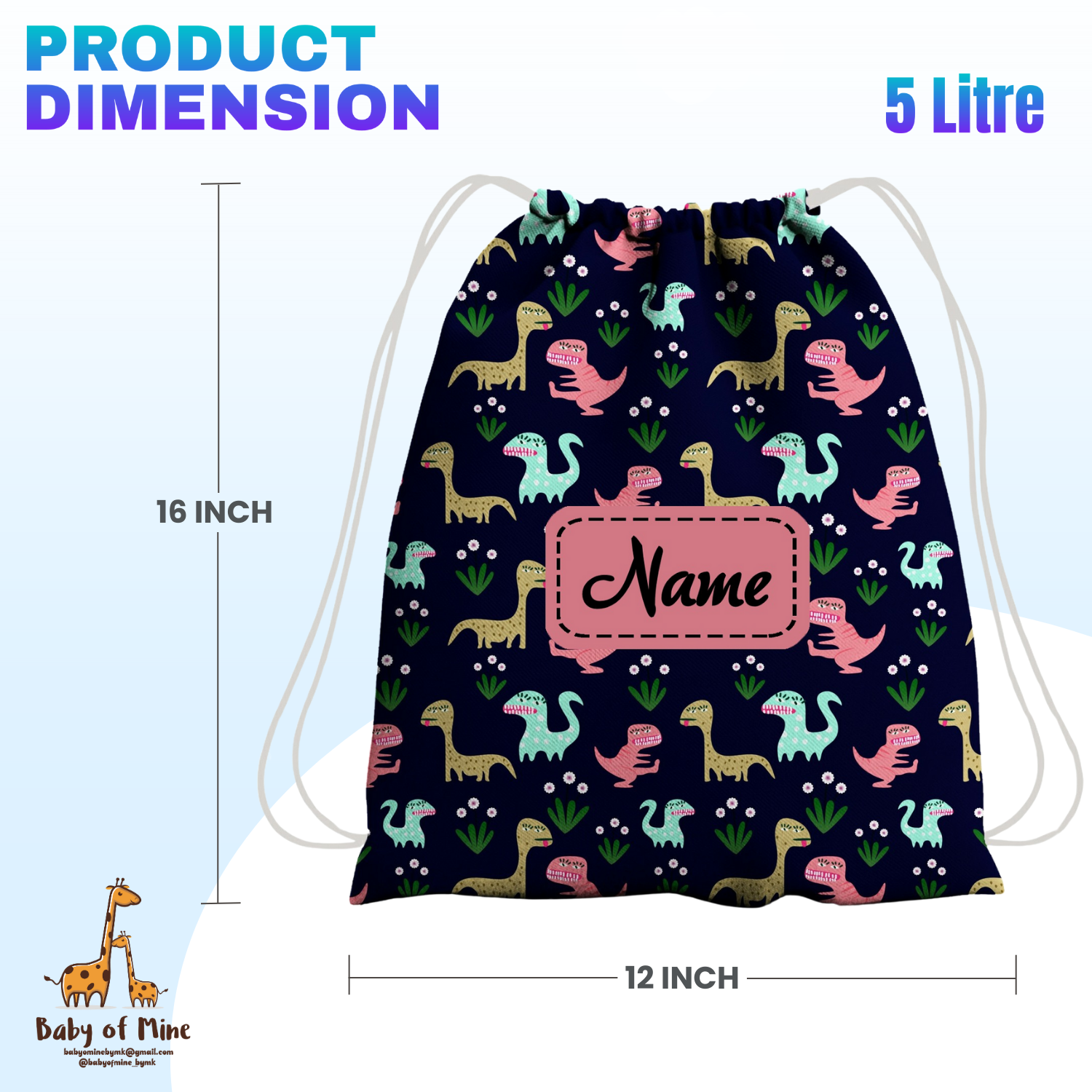 Baby of Mine Premium Waterproof Drawstring Backpack For Swimming Gym Yoga Tuition For 3-10 Years Girls And Boys - Dinosaur Park Print