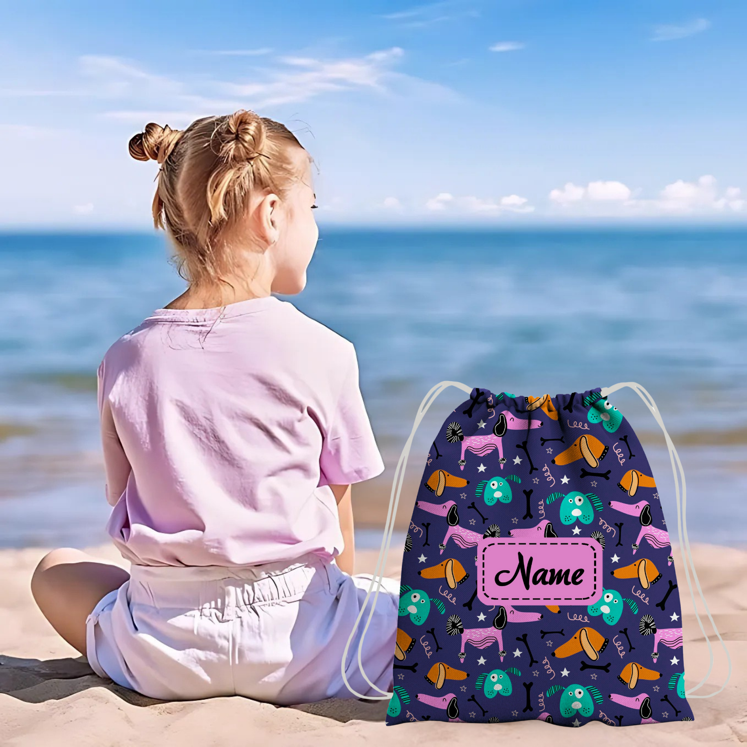 Baby of Mine Premium Waterproof Drawstring Backpack For Swimming Gym Yoga Tuition For 3-10 Years Girls And Boys - Wiener Dog Print