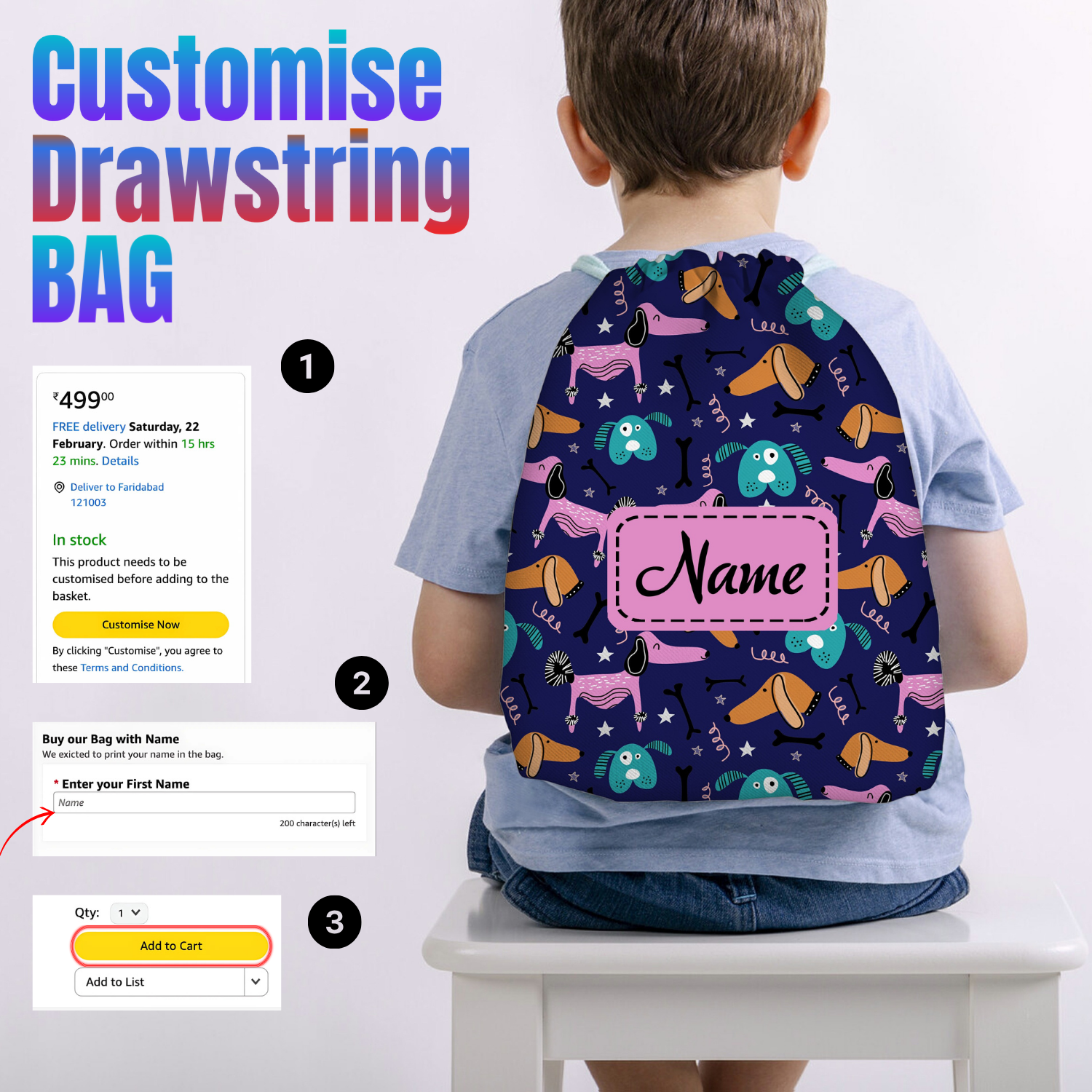 Baby of Mine Premium Waterproof Drawstring Backpack For Swimming Gym Yoga Tuition For 3-10 Years Girls And Boys - Wiener Dog Print