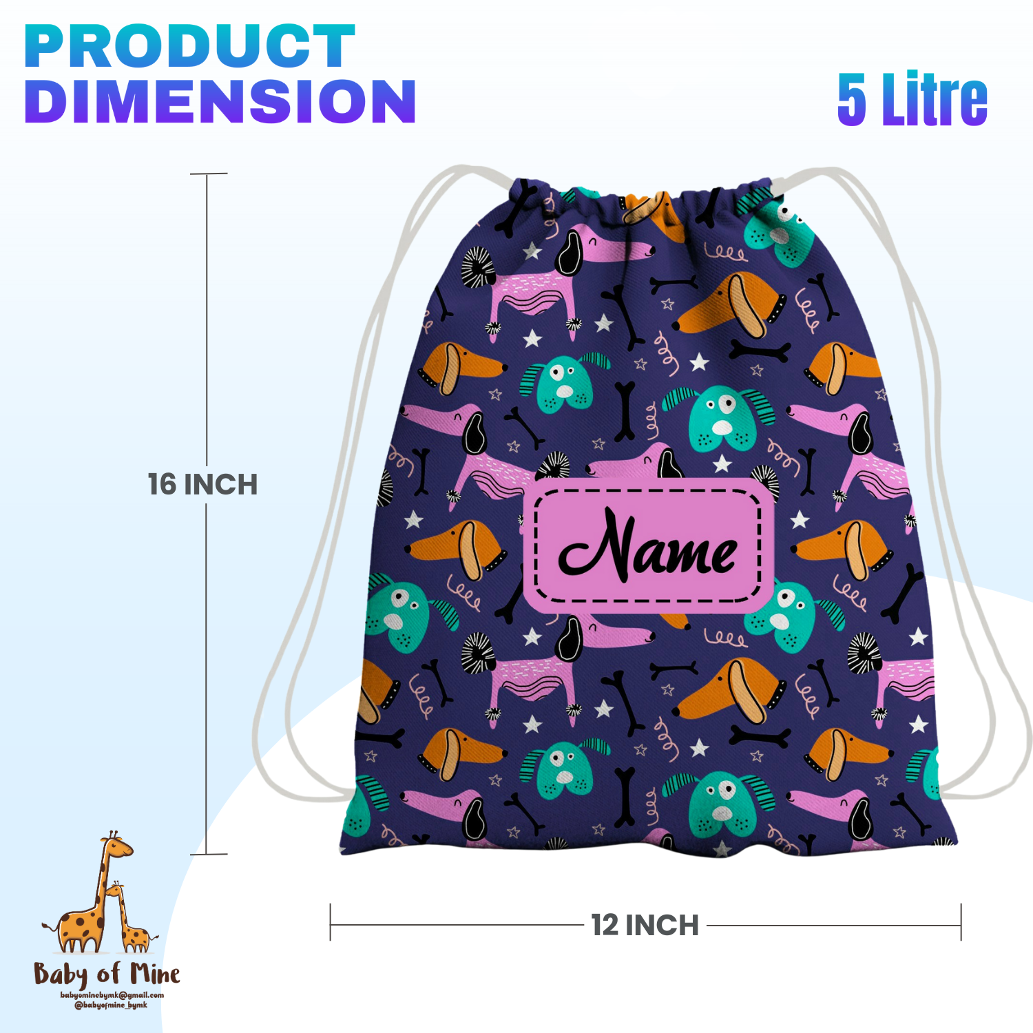 Baby of Mine Premium Waterproof Drawstring Backpack For Swimming Gym Yoga Tuition For 3-10 Years Girls And Boys - Wiener Dog Print