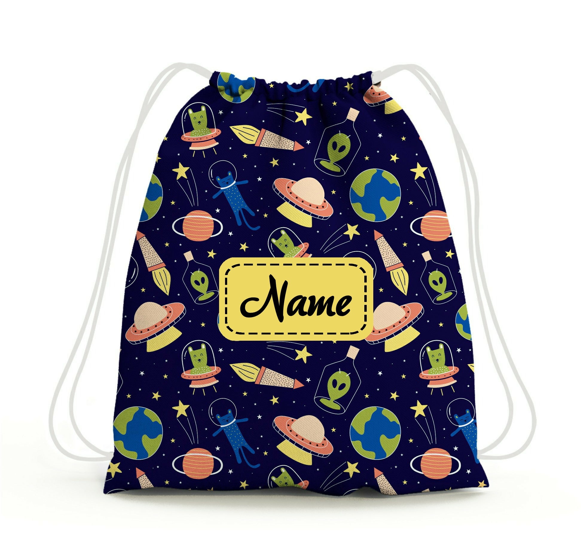 Baby of Mine Premium Waterproof Drawstring Backpack For Swimming Gym Yoga Tuition For 3-10 Years Girls And Boys - Space Station Print