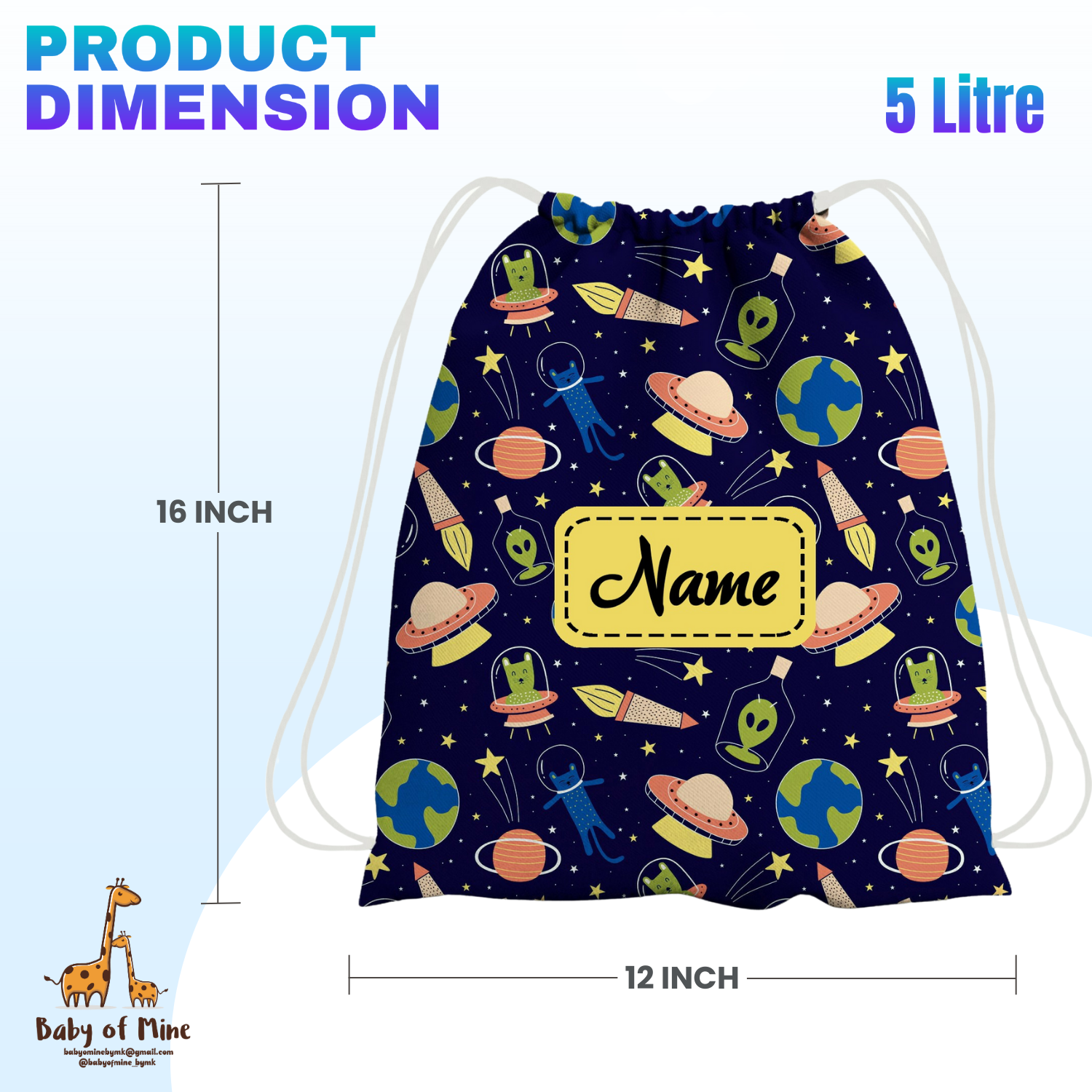 Baby of Mine Premium Waterproof Drawstring Backpack For Swimming Gym Yoga Tuition For 3-10 Years Girls And Boys - Space Station Print