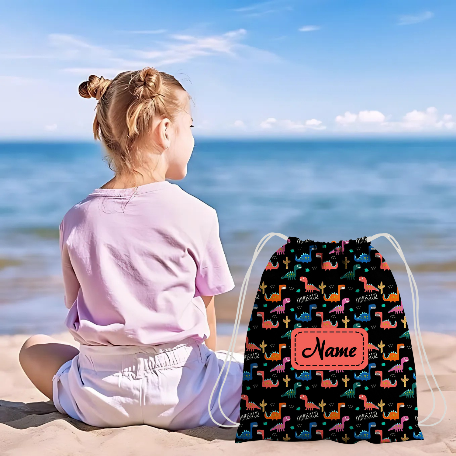 Baby of Mine Premium Waterproof Drawstring Backpack For Swimming Gym Yoga Tuition For 3-10 Years Girls And Boys - T-Rex Print