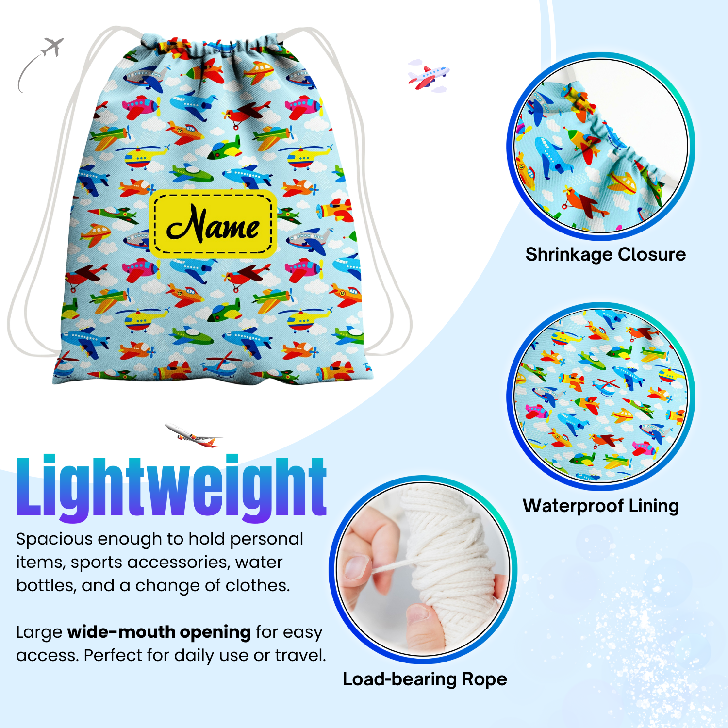 Baby of Mine Premium Waterproof Drawstring Backpack For Swimming Gym Yoga Tuition For 3-10 Years Girls And Boys - Sky Traffic Print