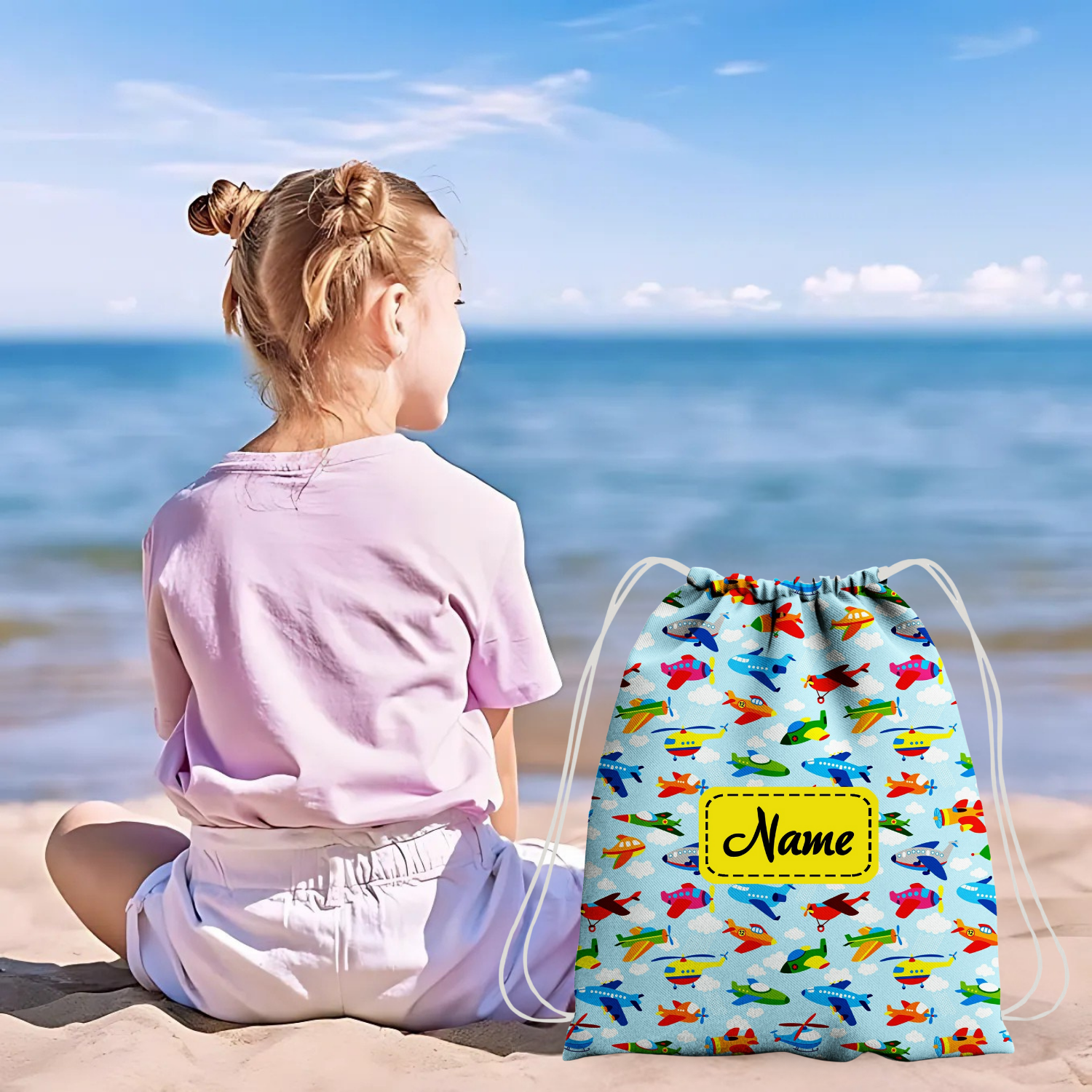 Baby of Mine Premium Waterproof Drawstring Backpack For Swimming Gym Yoga Tuition For 3-10 Years Girls And Boys - Sky Traffic Print