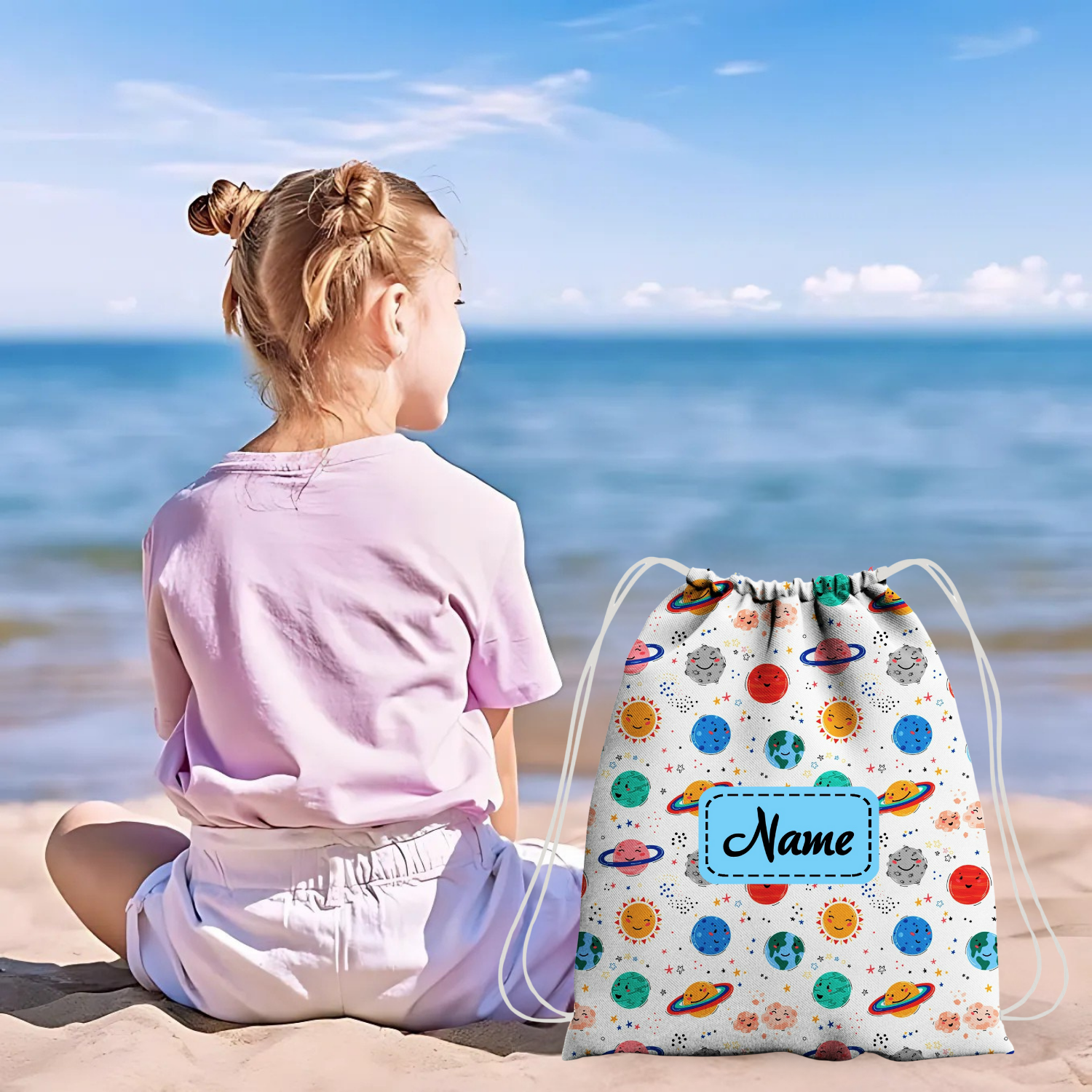 Baby of Mine Premium Waterproof Drawstring Backpack For Swimming Gym Yoga Tuition For 3-10 Years Girls And Boys - Galaxy Print