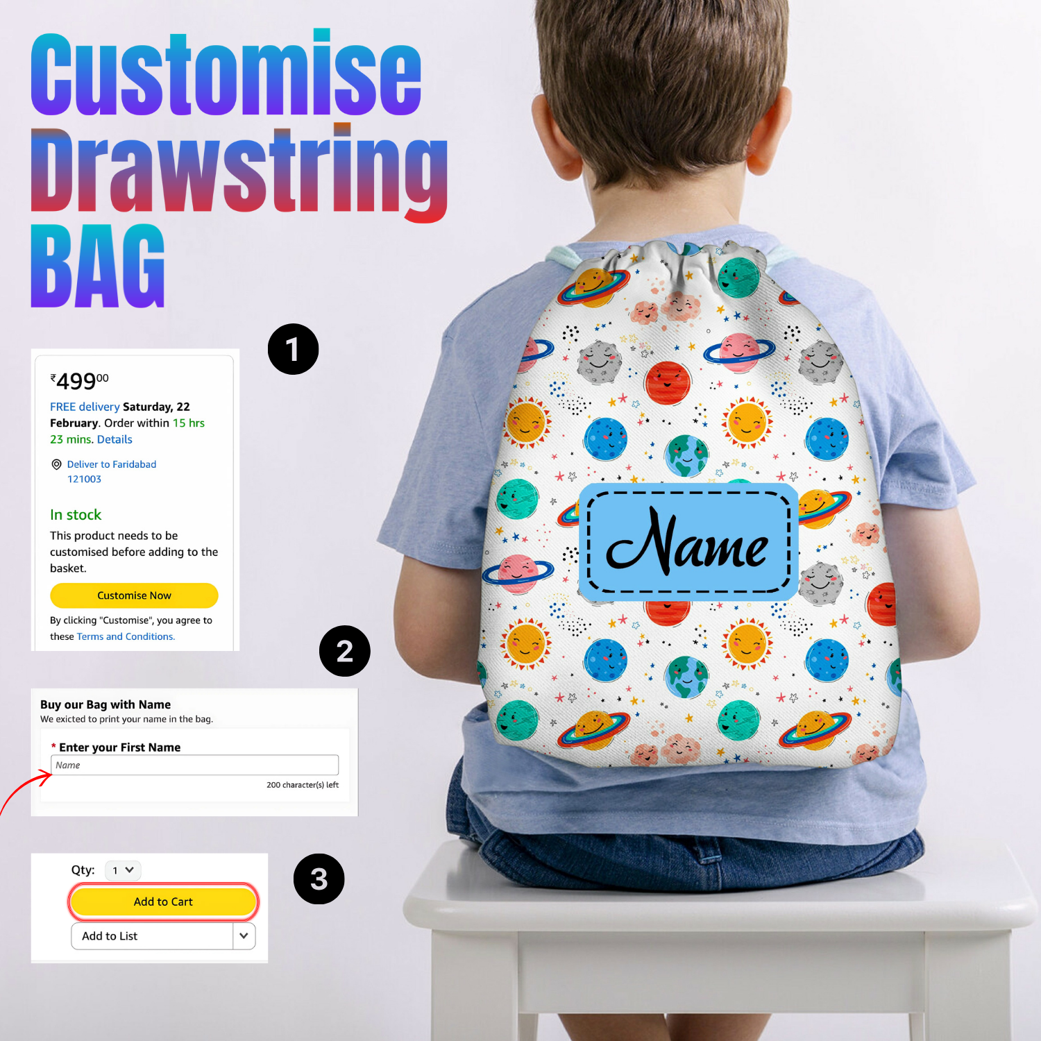 Baby of Mine Premium Waterproof Drawstring Backpack For Swimming Gym Yoga Tuition For 3-10 Years Girls And Boys - Galaxy Print