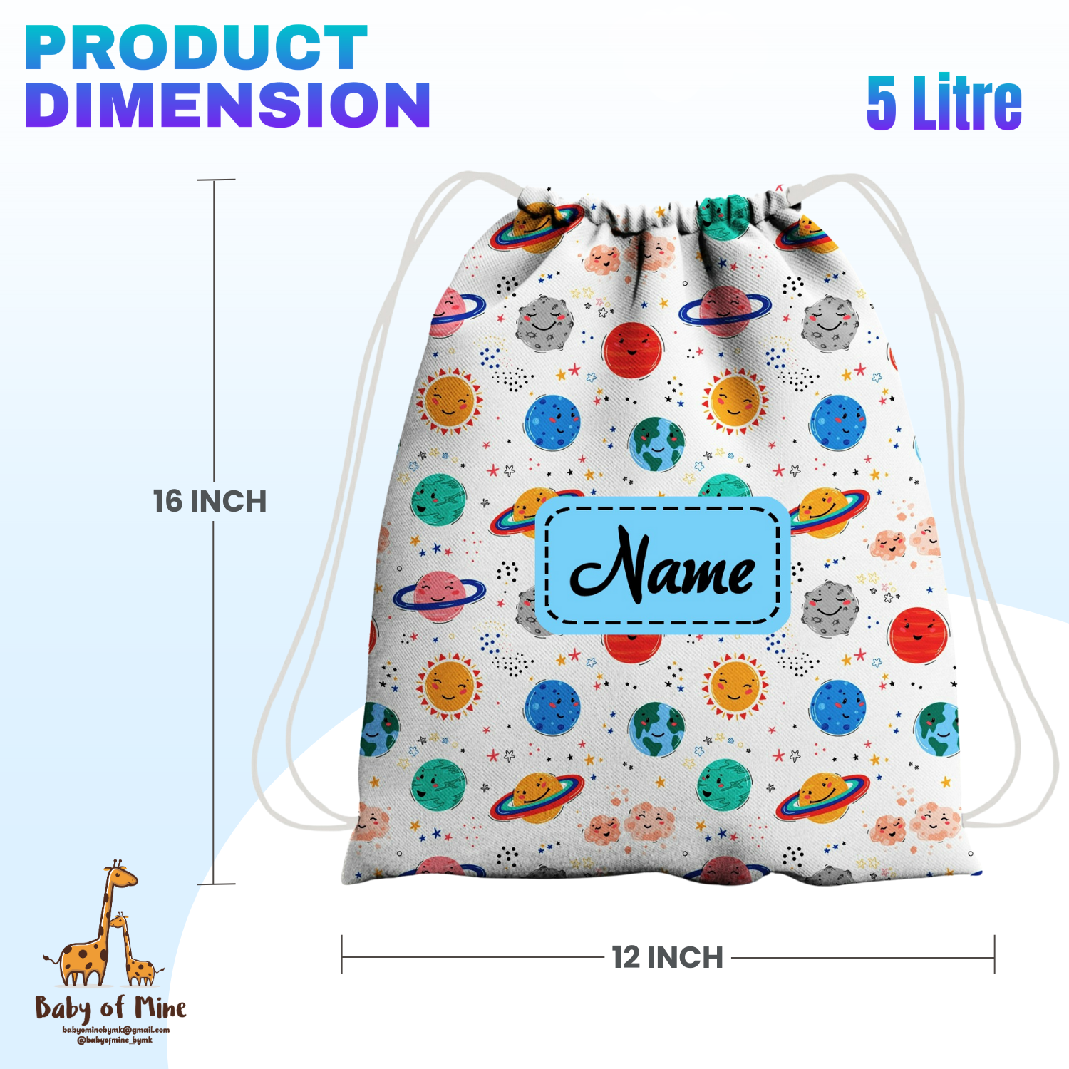 Baby of Mine Premium Waterproof Drawstring Backpack For Swimming Gym Yoga Tuition For 3-10 Years Girls And Boys - Galaxy Print