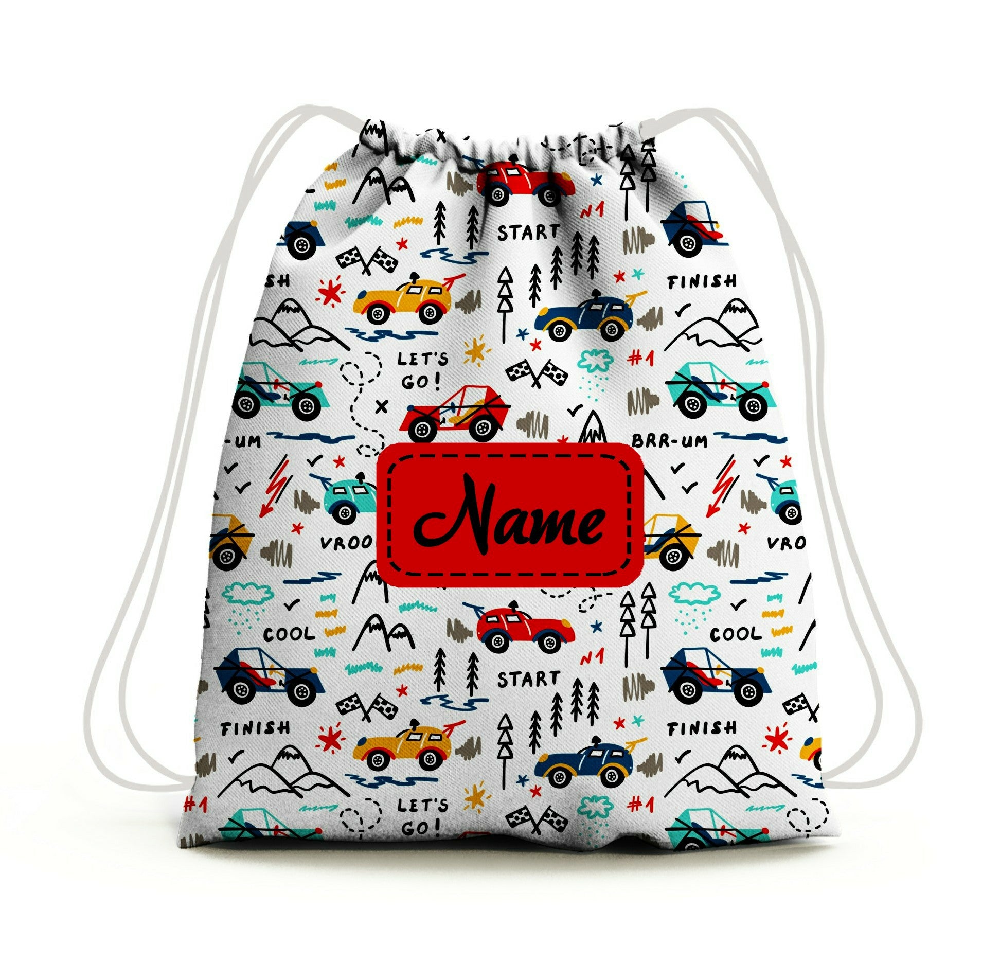 Baby of Mine Premium Waterproof Drawstring Backpack For Swimming Gym Yoga Tuition For 3-10 Years Girls And Boys - Vroom Cars Print