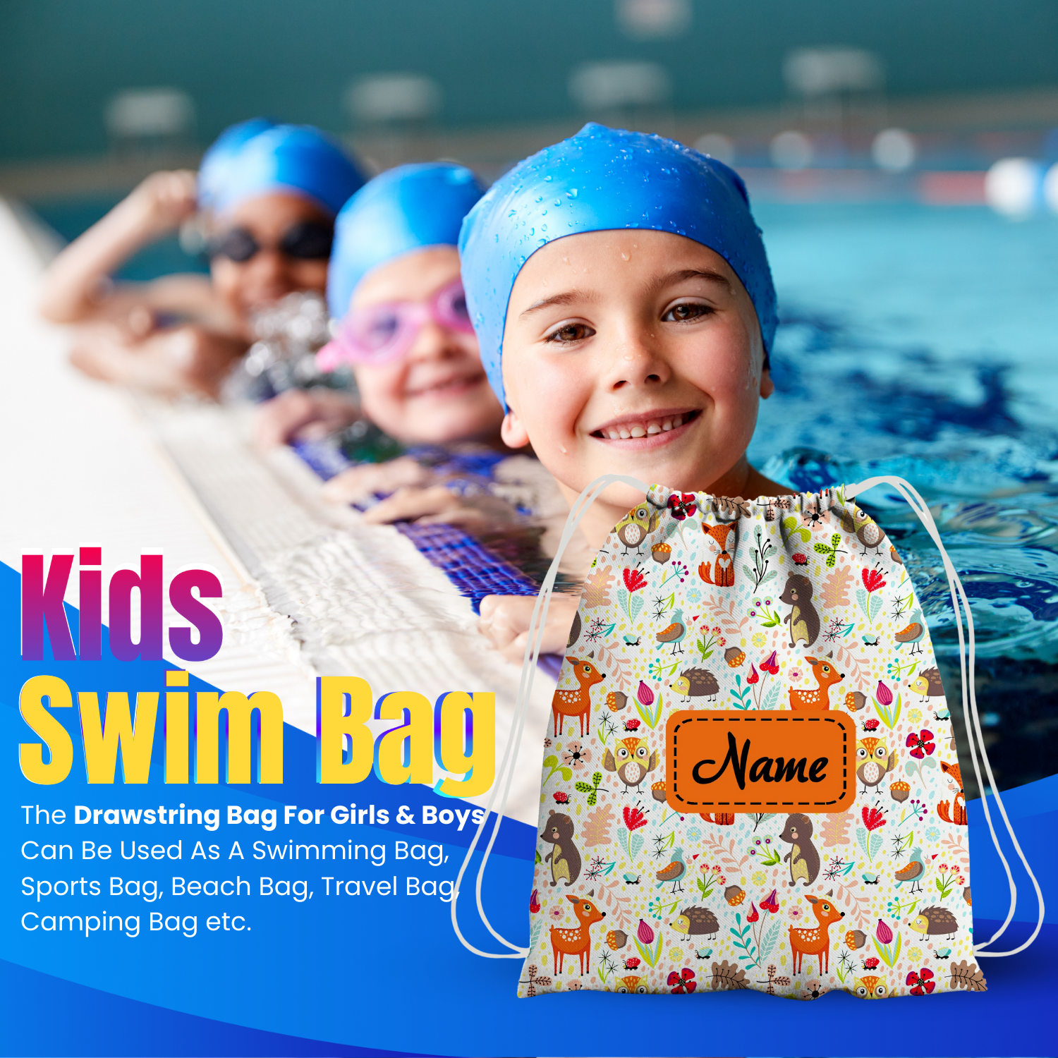 Baby of Mine Premium Waterproof Drawstring Backpack For Swimming Gym Yoga Tuition For 3-10 Years Girls And Boys - Forest Garden Print