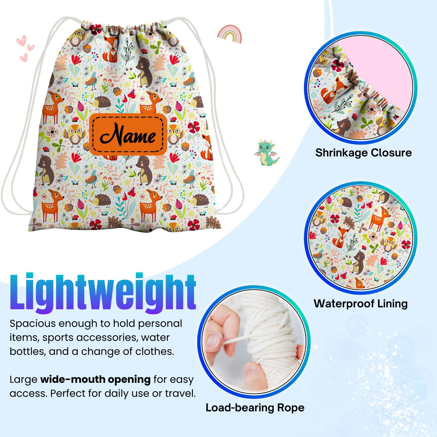 Baby of Mine Premium Waterproof Drawstring Backpack For Swimming Gym Yoga Tuition For 3-10 Years Girls And Boys - Forest Garden Print