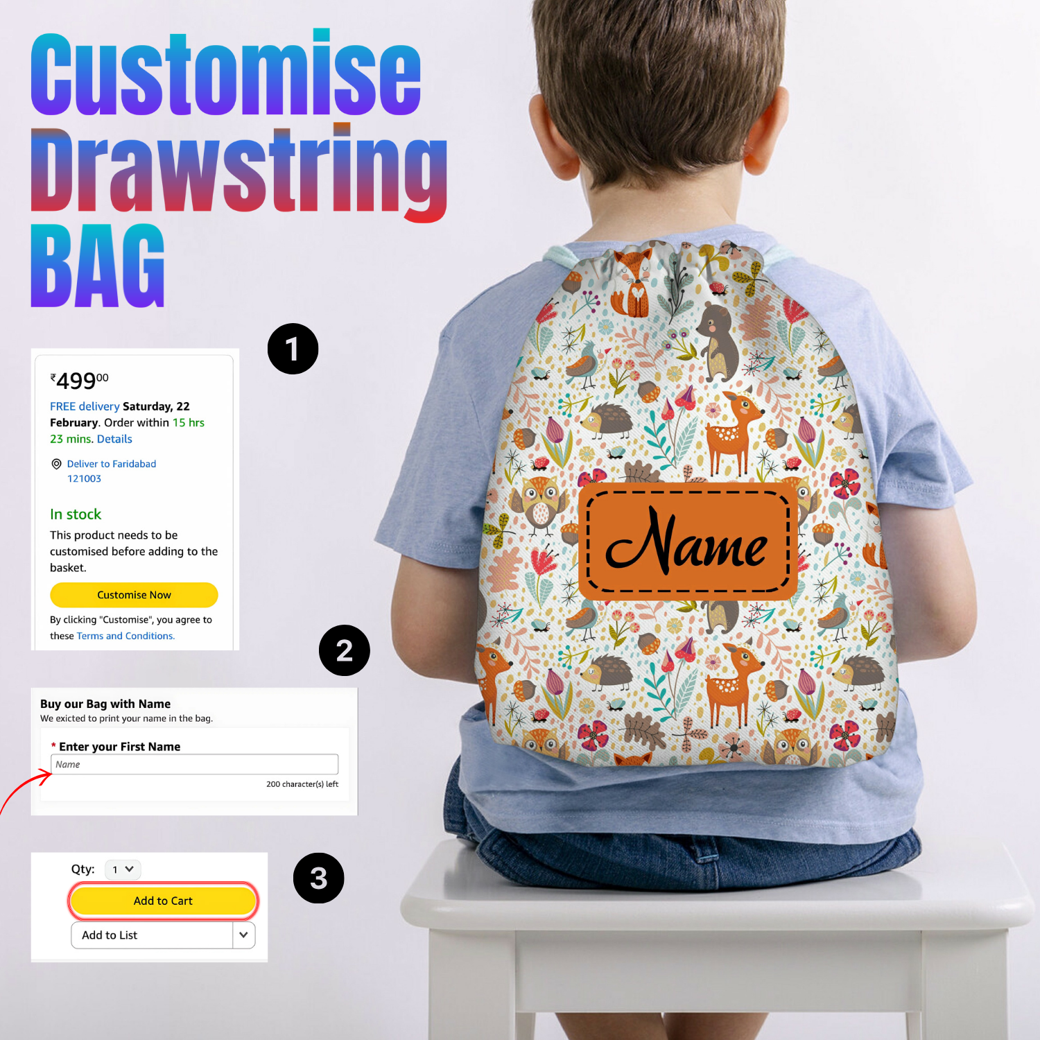 Baby of Mine Premium Waterproof Drawstring Backpack For Swimming Gym Yoga Tuition For 3-10 Years Girls And Boys - Forest Garden Print