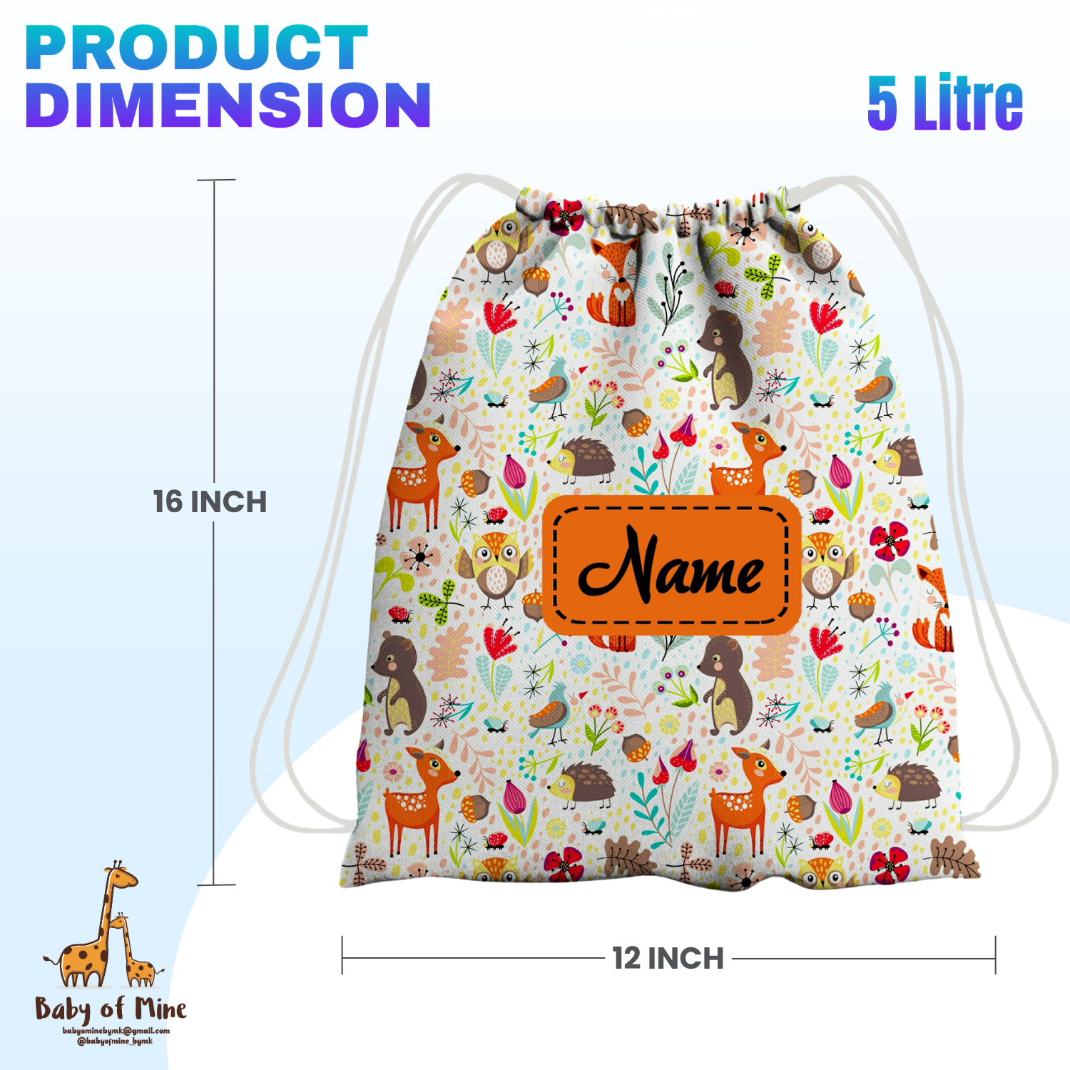 Baby of Mine Premium Waterproof Drawstring Backpack For Swimming Gym Yoga Tuition For 3-10 Years Girls And Boys - Forest Garden Print