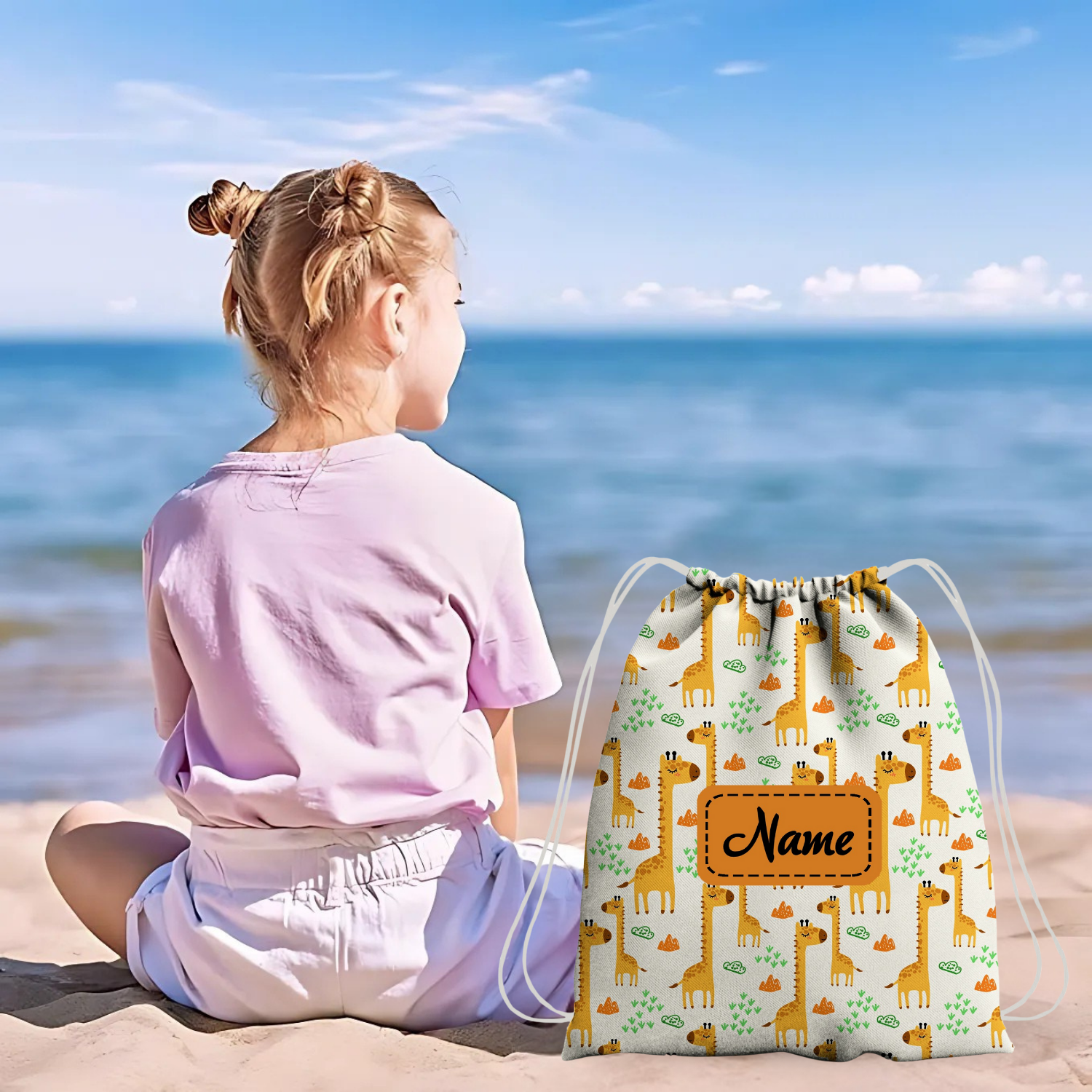 Baby of Mine Premium Waterproof Drawstring Backpack For Swimming Gym Yoga Tuition For 3-10 Years Girls And Boys - Giraffe Print