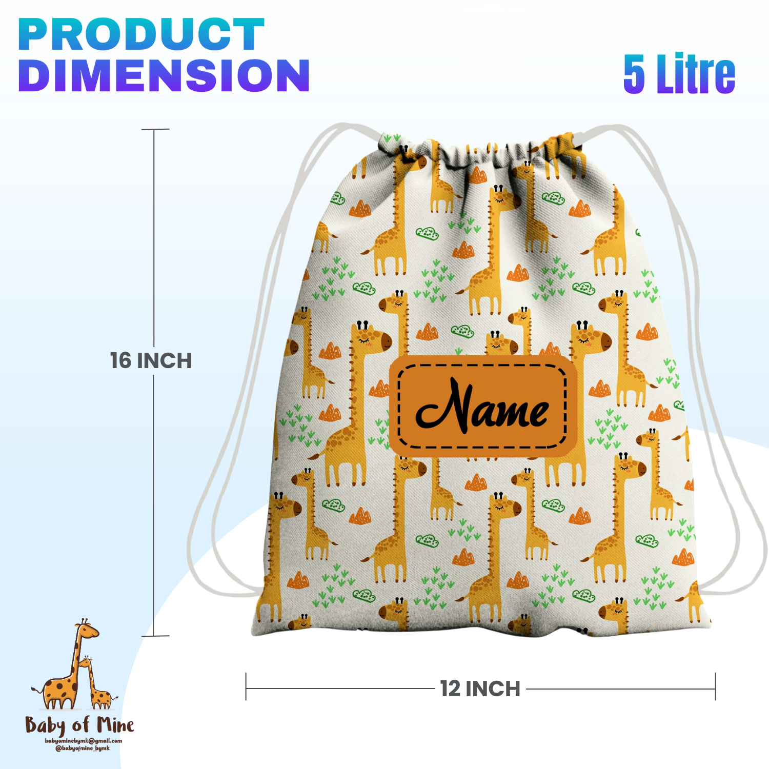 Baby of Mine Premium Waterproof Drawstring Backpack For Swimming Gym Yoga Tuition For 3-10 Years Girls And Boys - Giraffe Print
