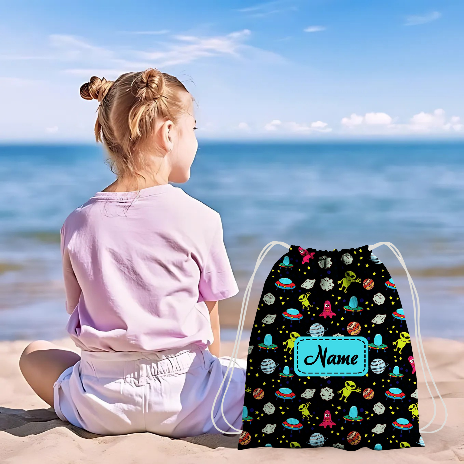 Baby of Mine Premium Waterproof Drawstring Backpack For Swimming Gym Yoga Tuition For 3-10 Years Girls And Boys - Alien Print